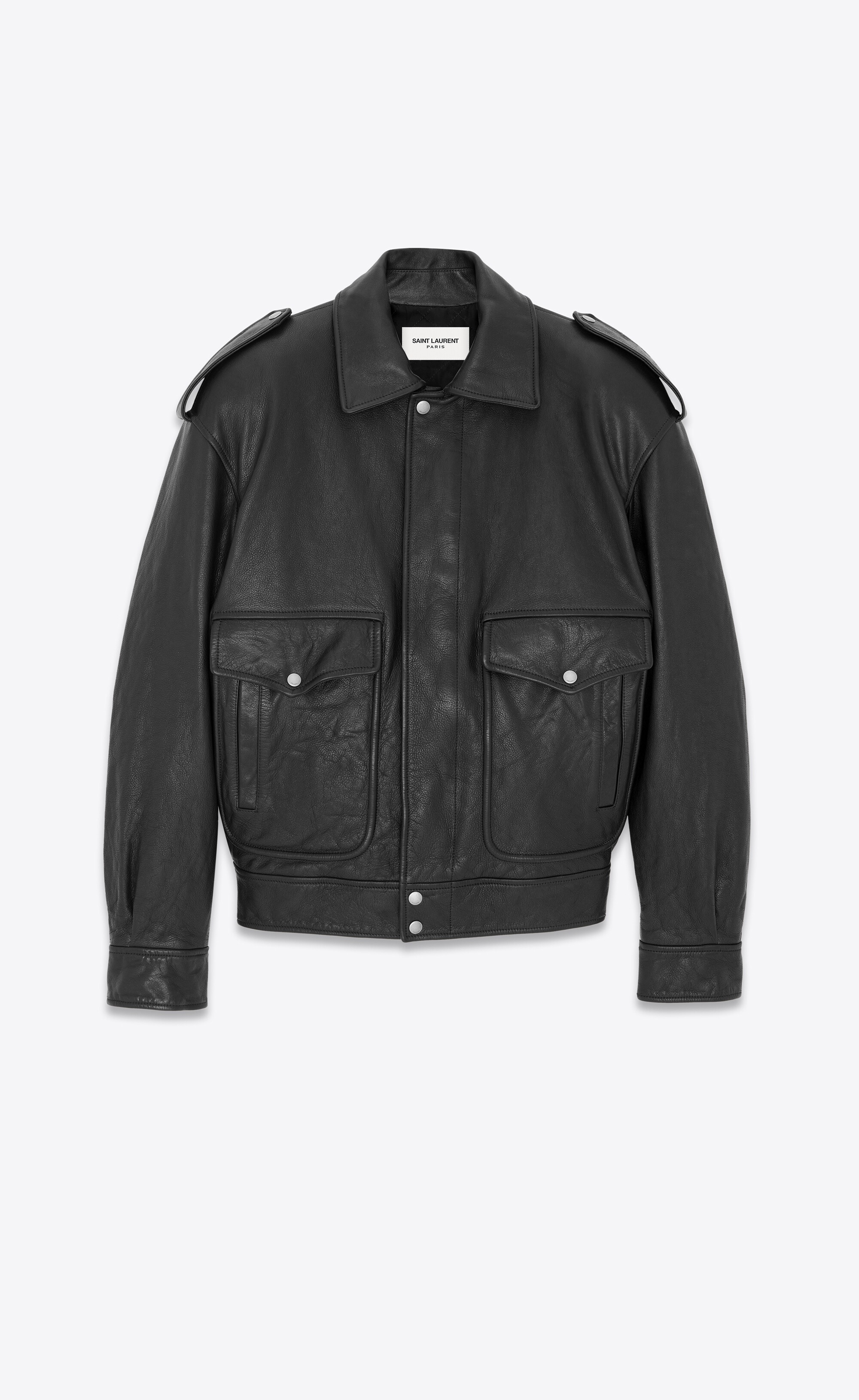 oversized jacket in grained leather - 1