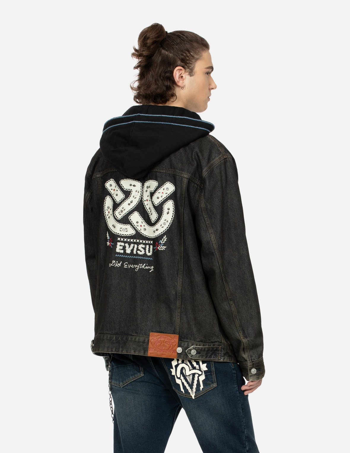 ETHNIC-INSPIRED WHEEL OF WISDOM PRINT AND EMBROIDERY RELAX FIT DENIM JACKET - 7