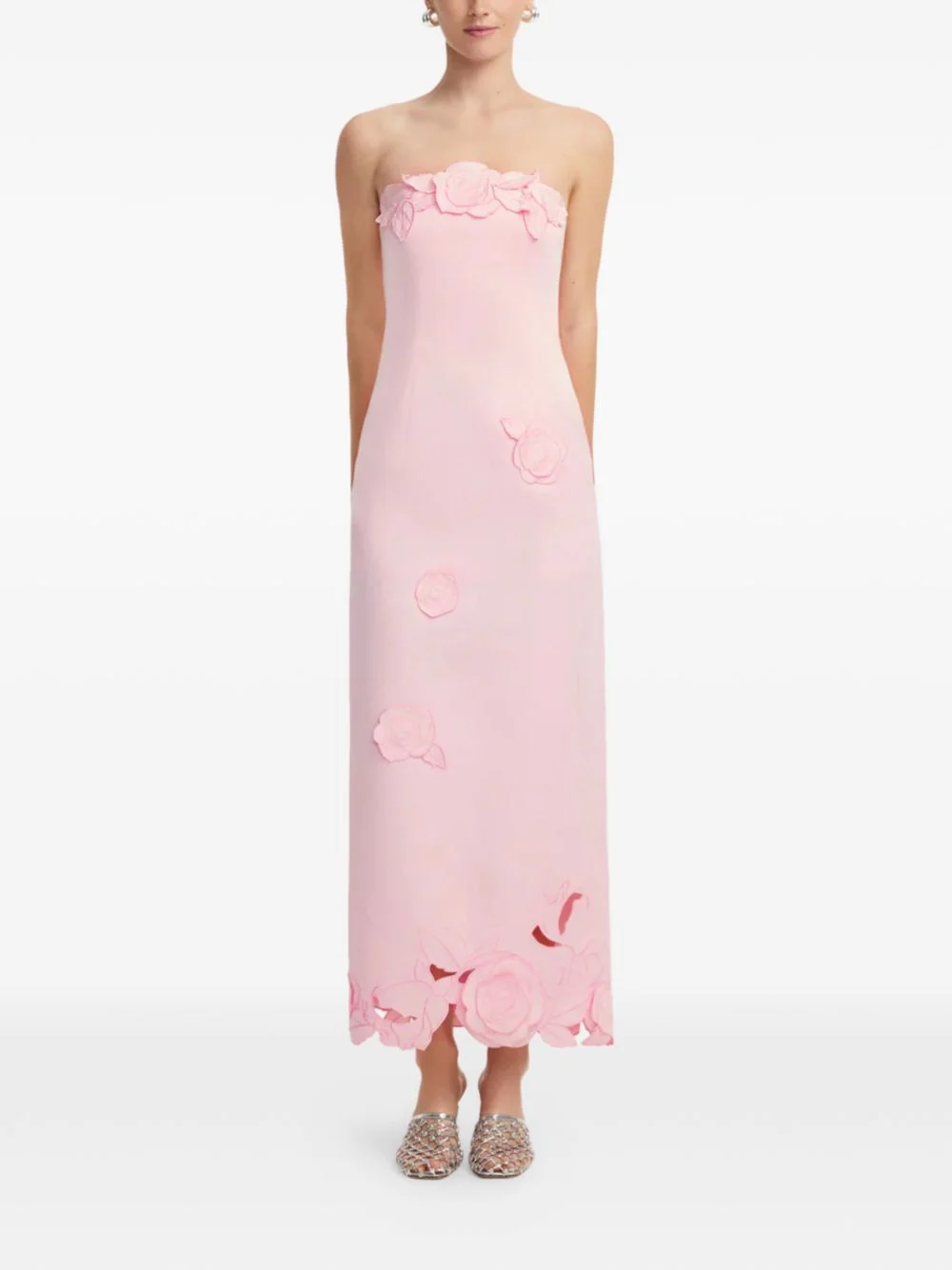 floral appliqué strapless dress - 1