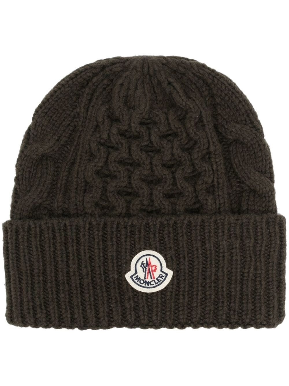 cable-knit logo-patch beanie - 1