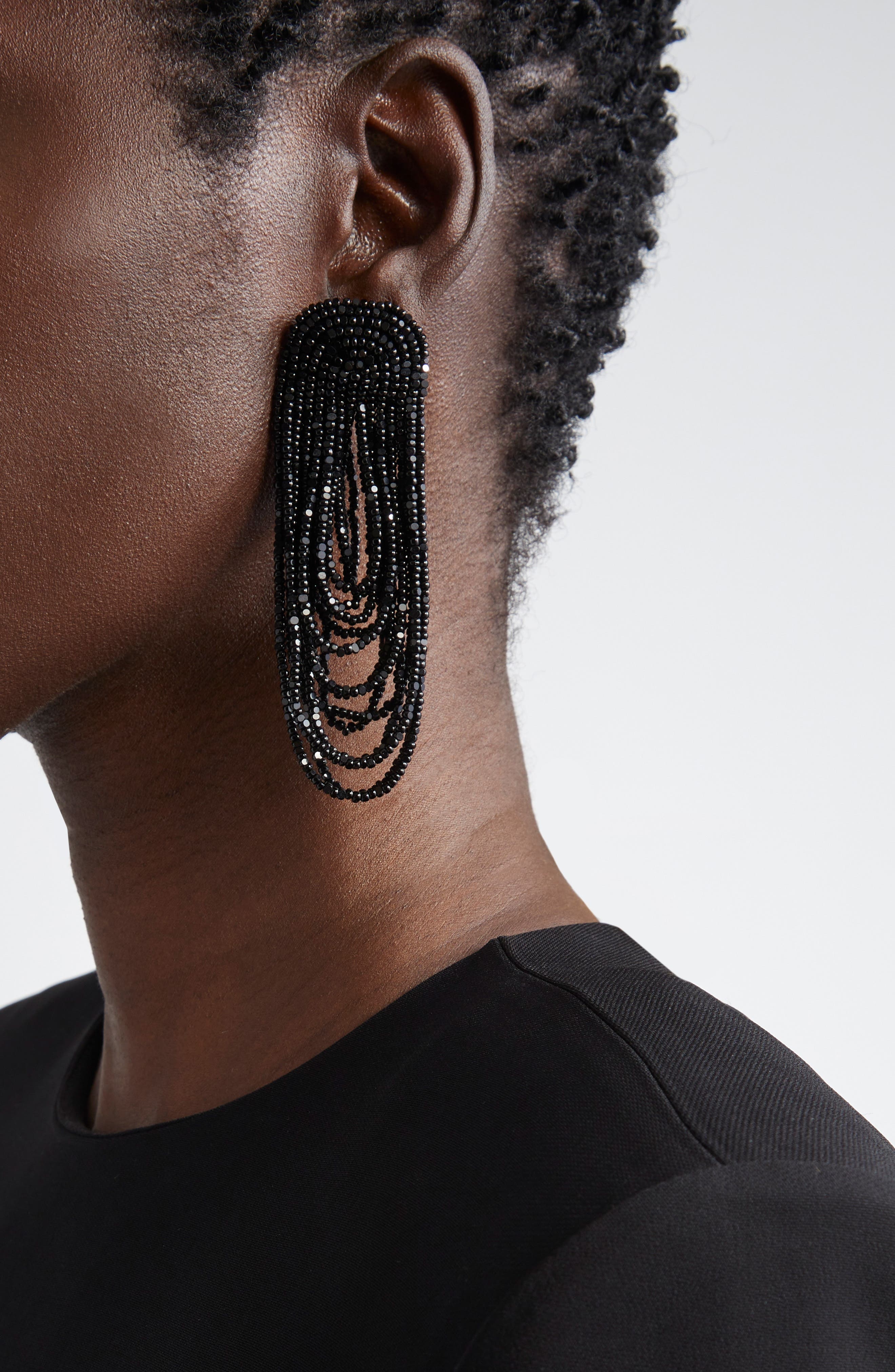 Oscar de la Renta Beaded Double Curtain Clip-On Drop Earrings in Black at Nordstrom - 2