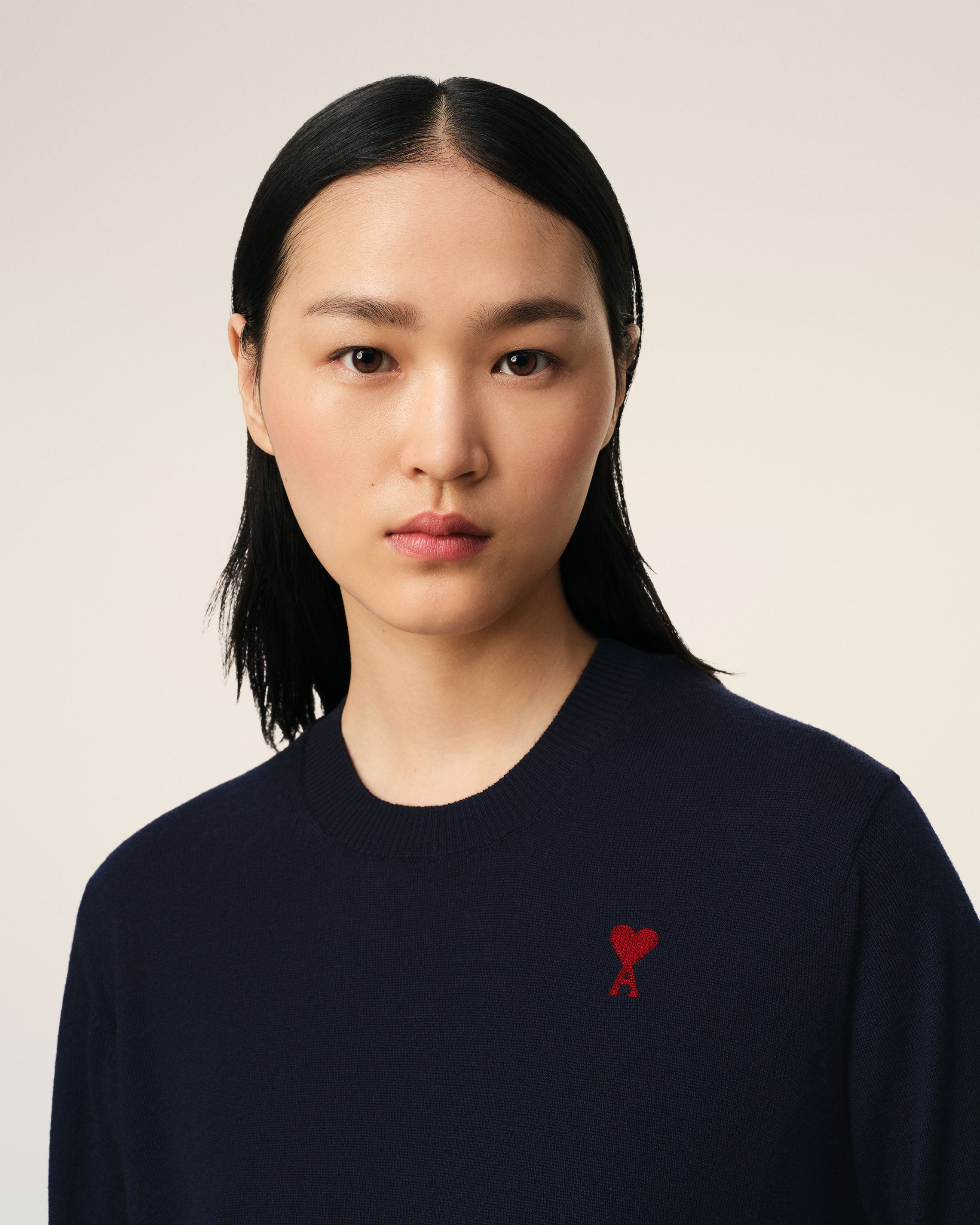 NAVY WOOL AMI DE COEUR CREW NECK SWEATER - 4
