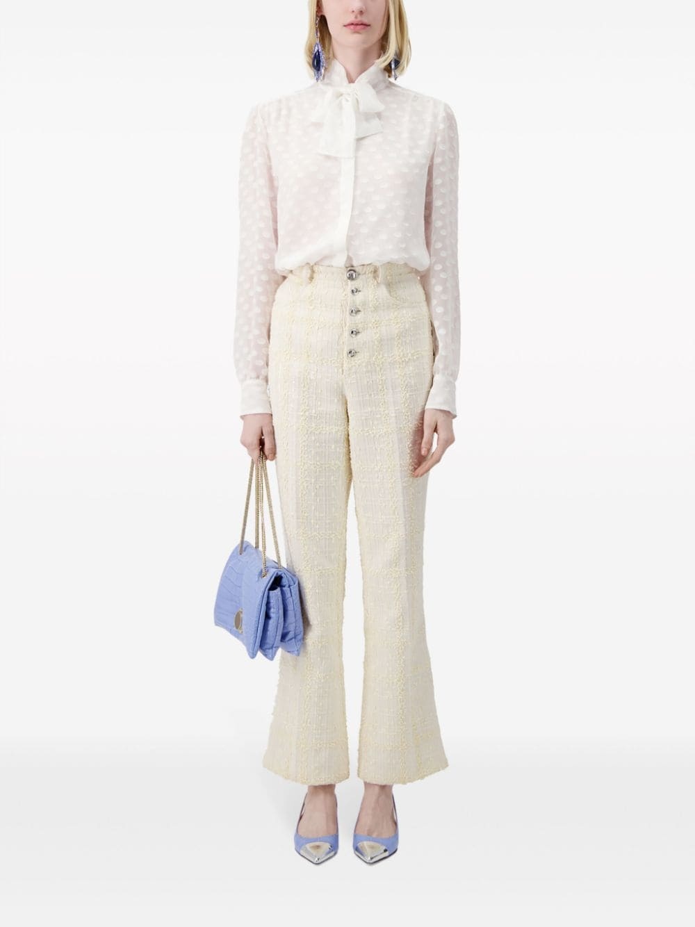 bouclÃ© high-waisted flared trousers - 2