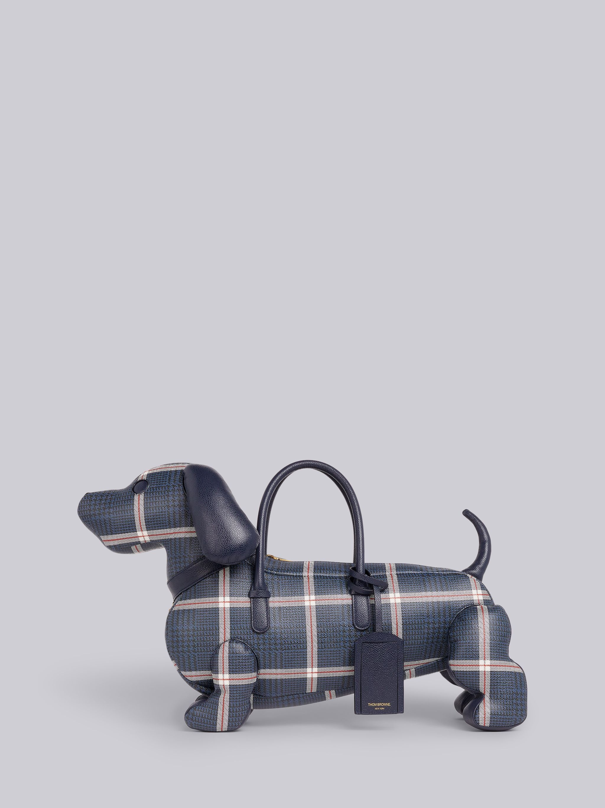 Navy Pebbled Calfskin Prince of Wales Hunting Tweed Print Hector Bag - 1