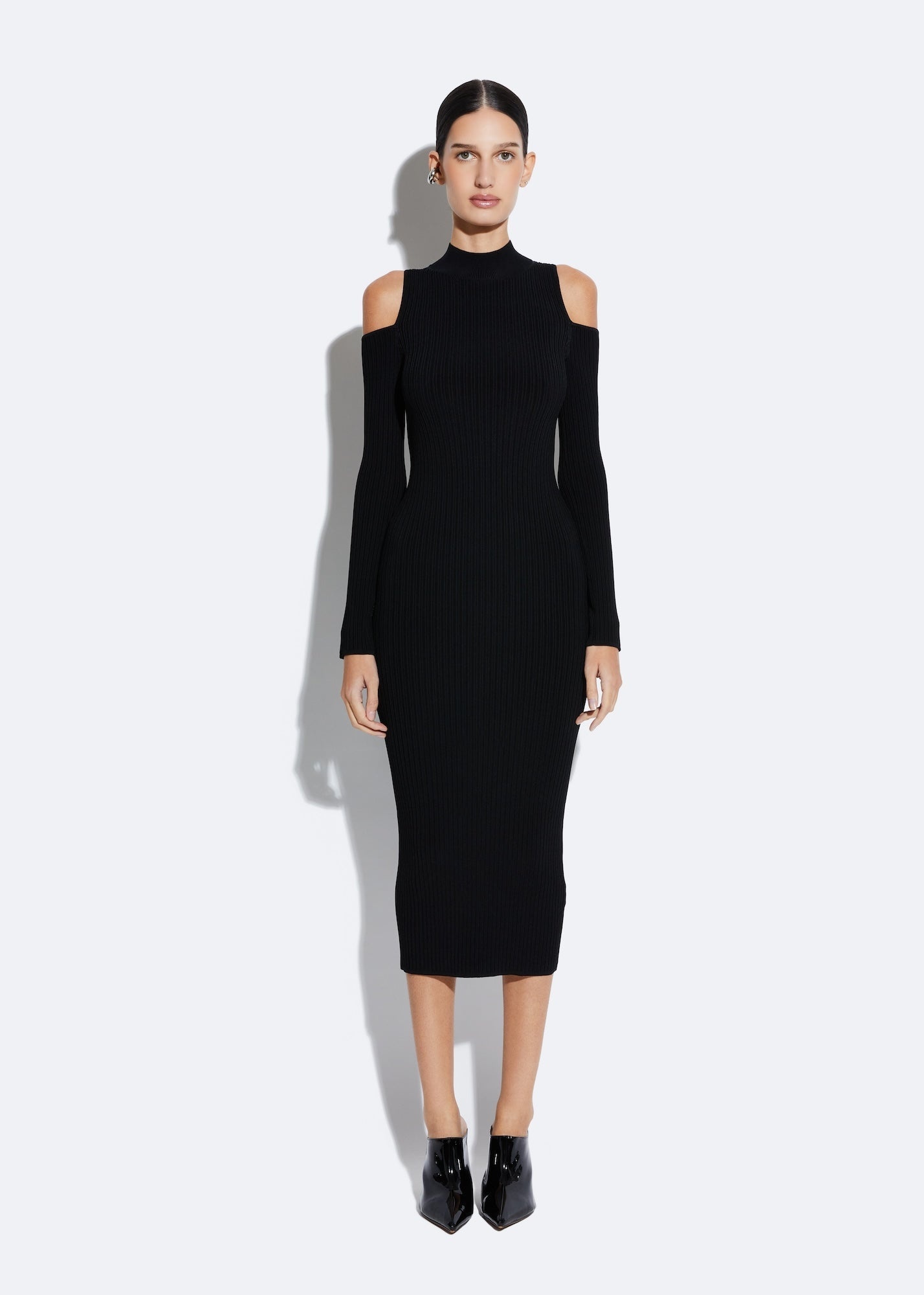 Shiny Viscose Mock Neck Dress - 2