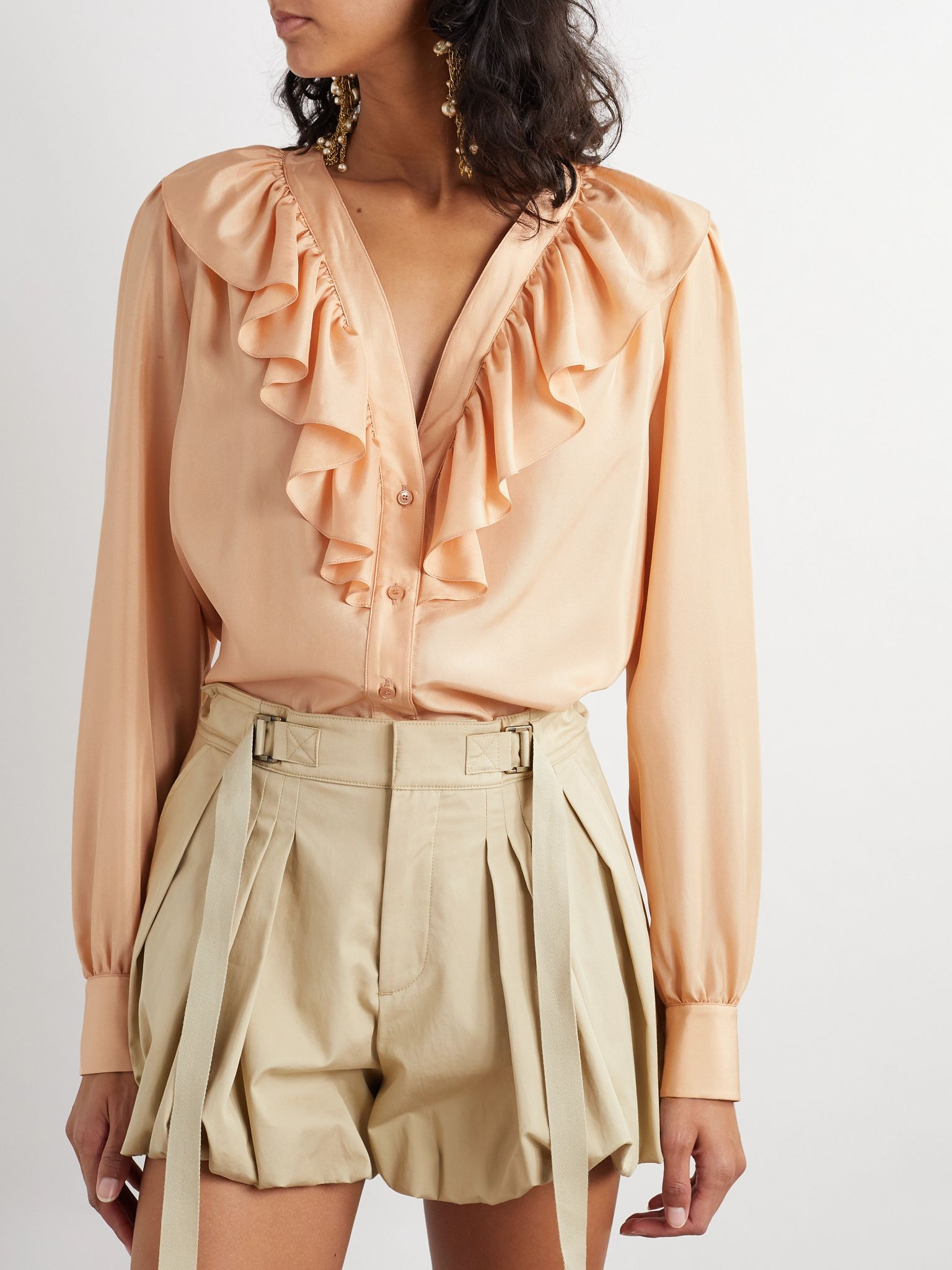 Ruffled silk blouse Peach - 3