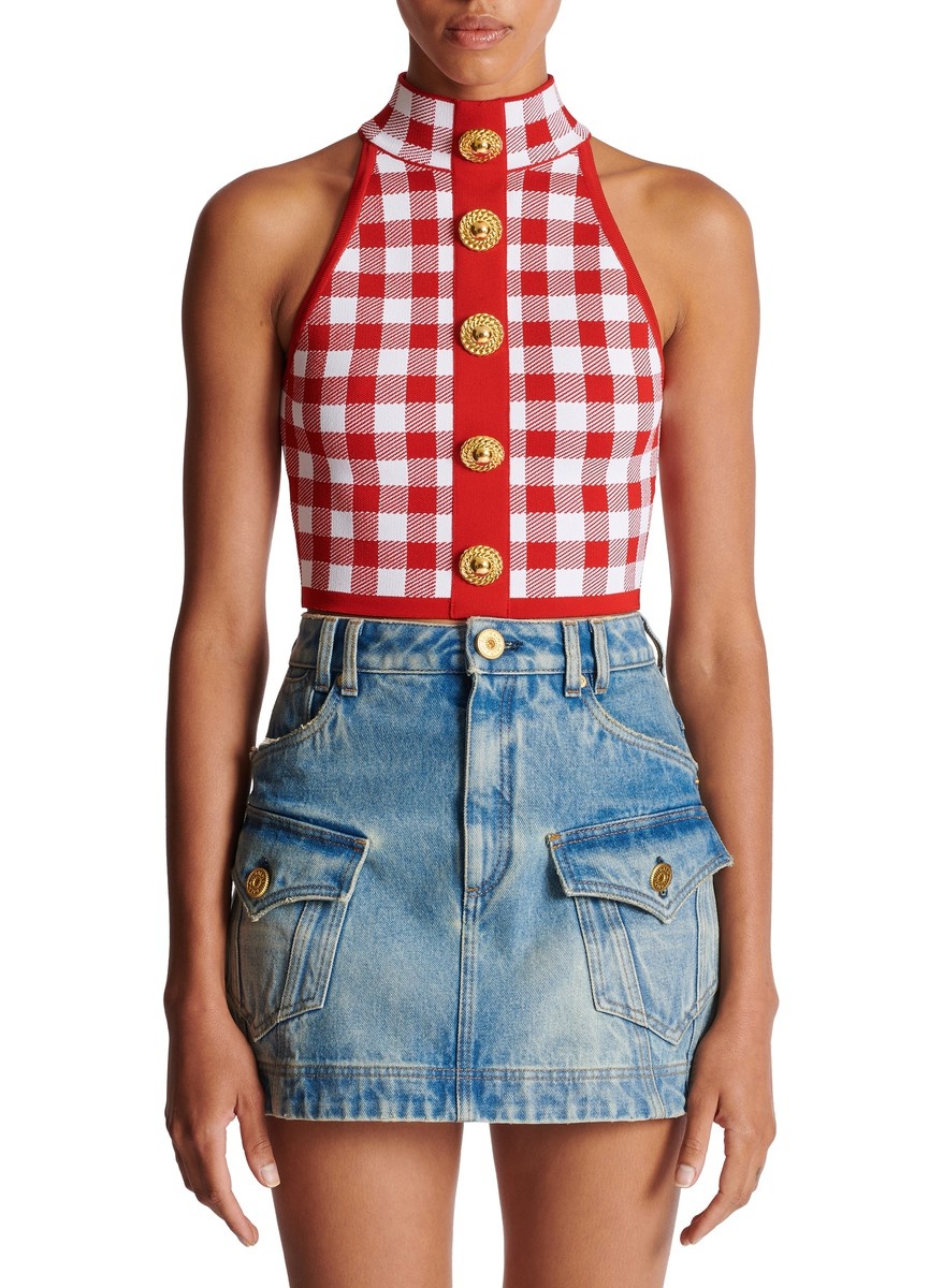 Fine-Gauge Knit Gingham Tank Top - 2