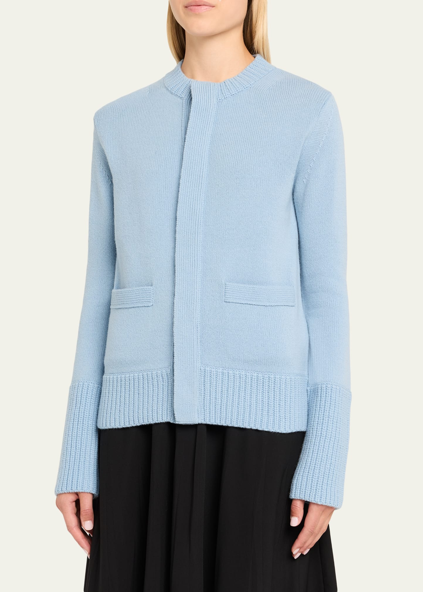 Ribbed-Edge Wool Crewneck Cardigan - 4