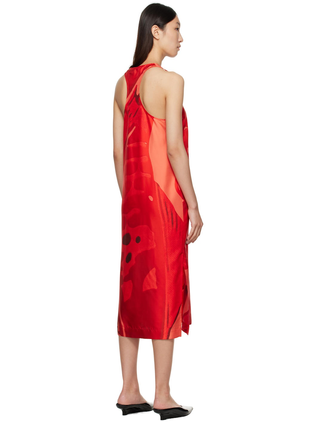 Red Fish Print Silk Maxi Dress - 3