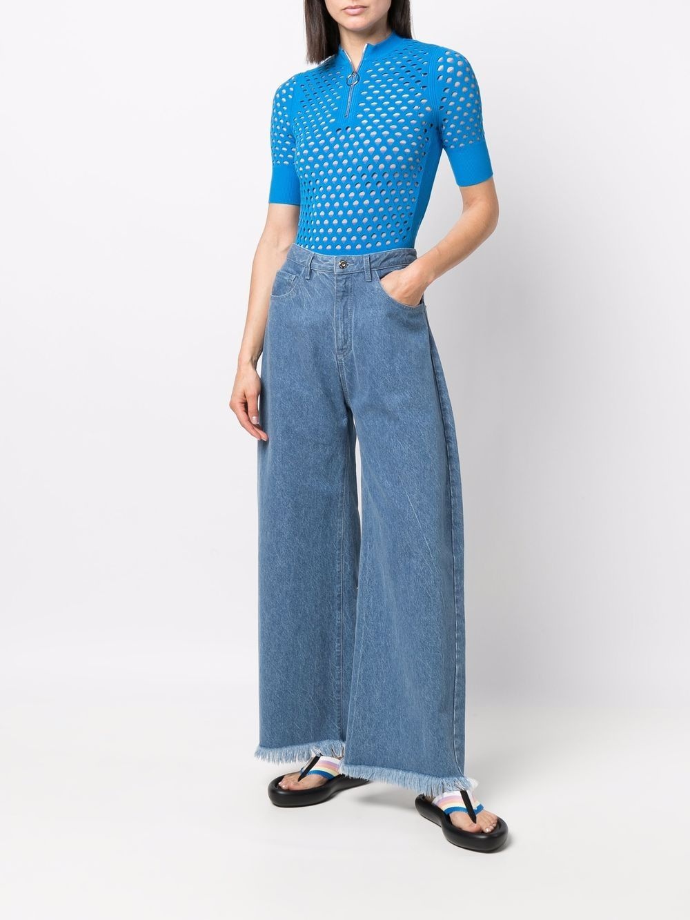 mesh-knit zip-neck top - 2