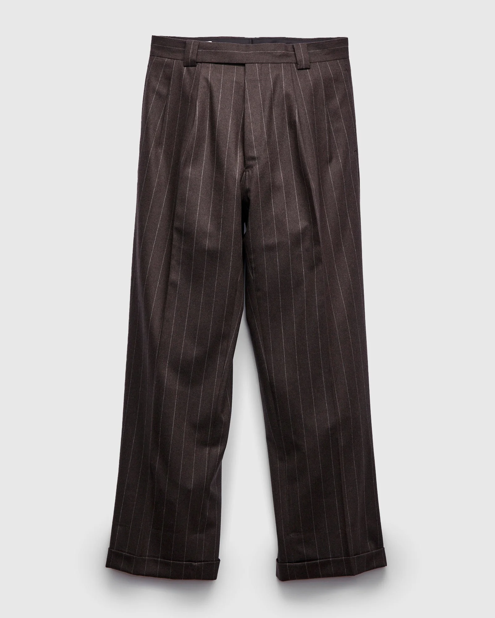 2-Pleat Wool Trousers in Top Brown Stripe - 1