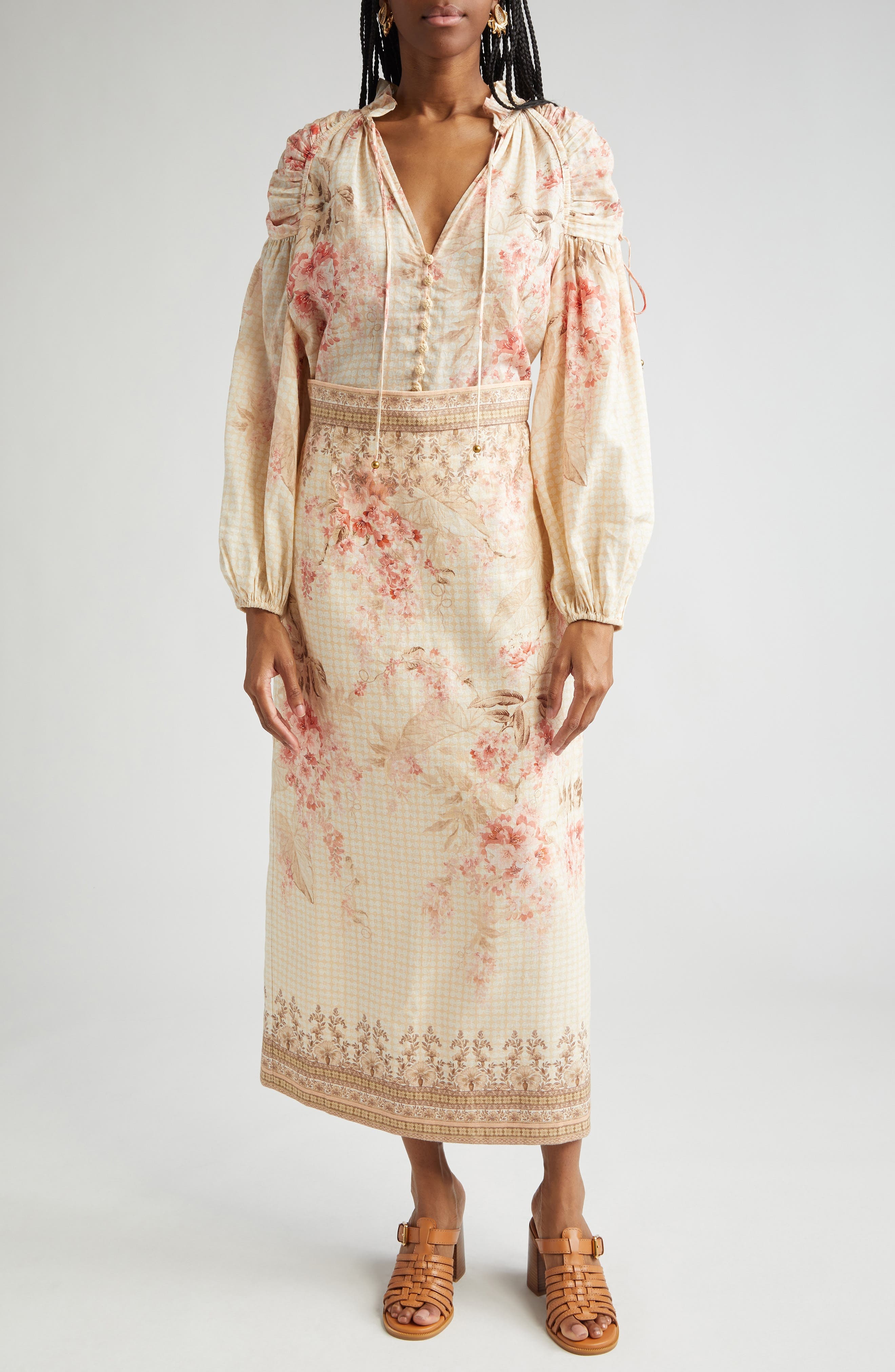 Zimmermann Tropical Floral Billow Ramie Shirt in Coral Floral at Nordstrom - 7