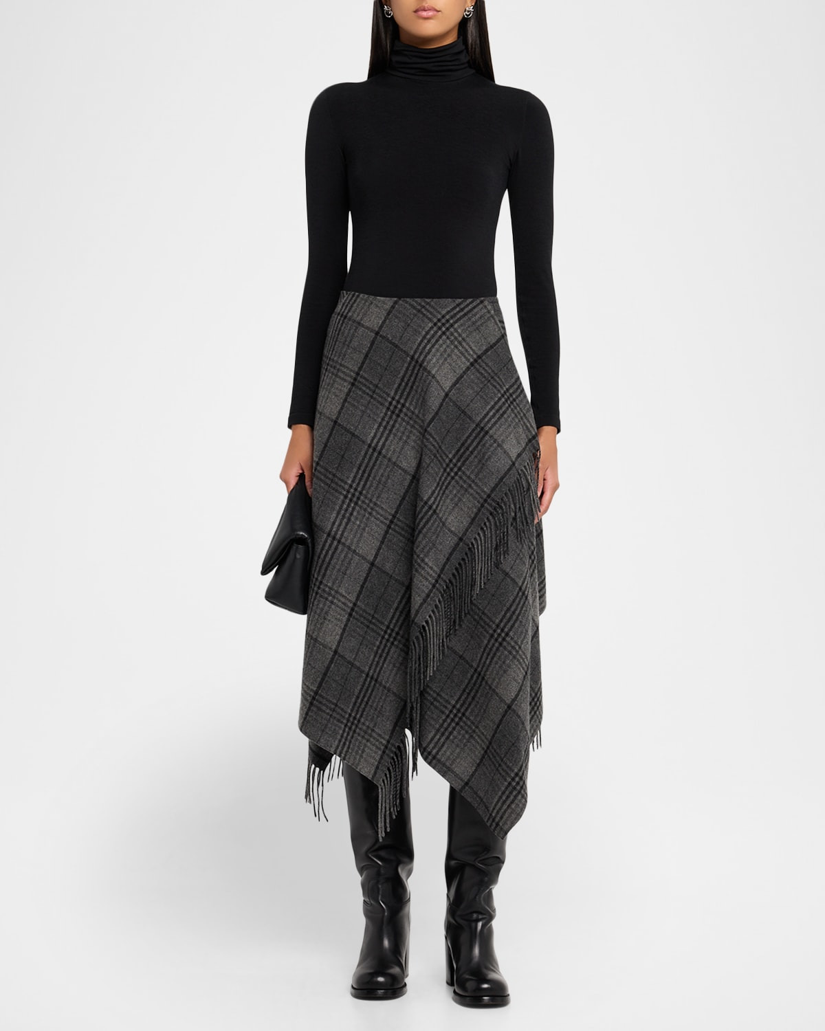 Fringed Plaid Wrap Midi Skirt - 2