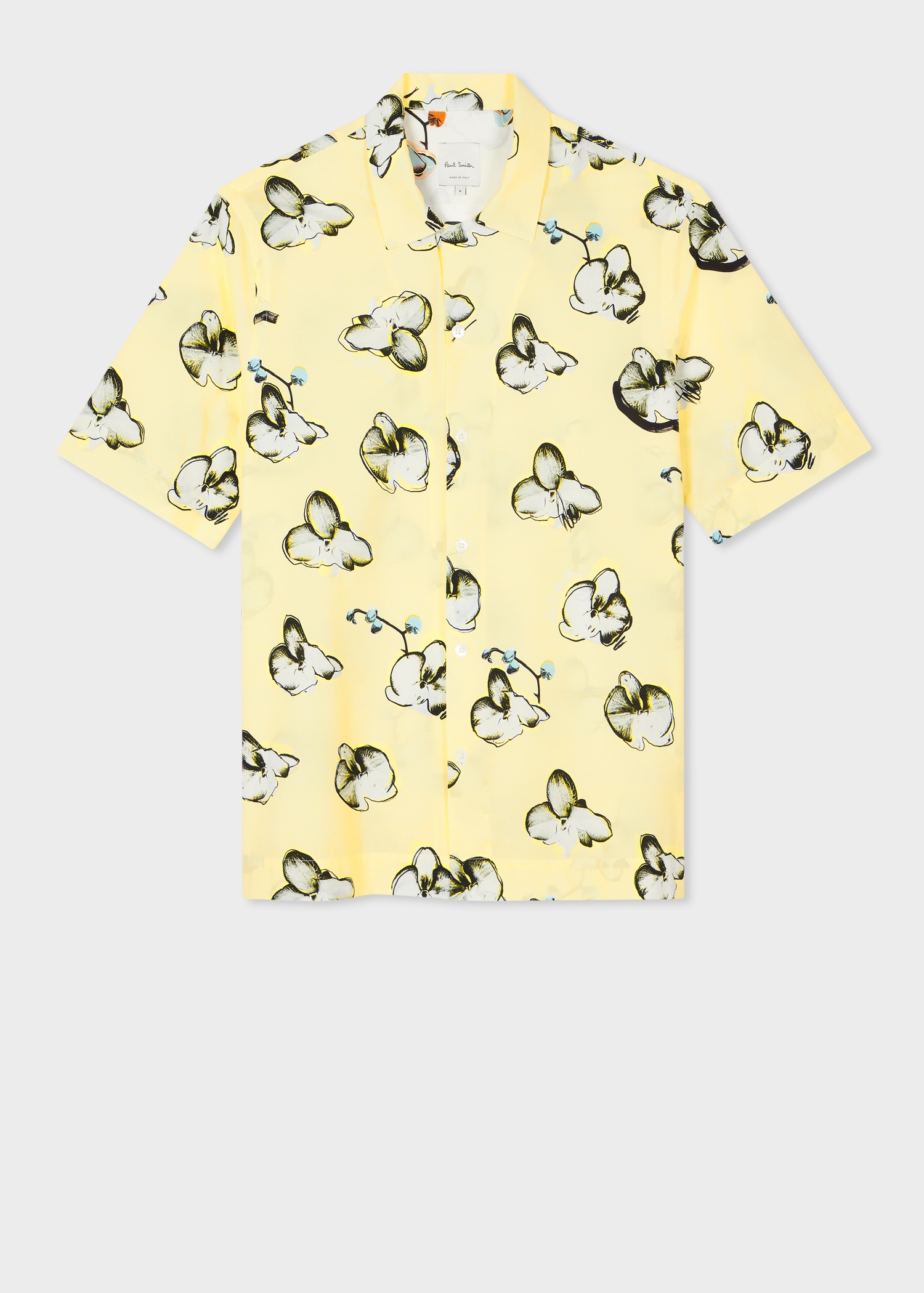 Yellow 'Orchid' Print Viscose-Blend Short-Sleeve Shirt - 2