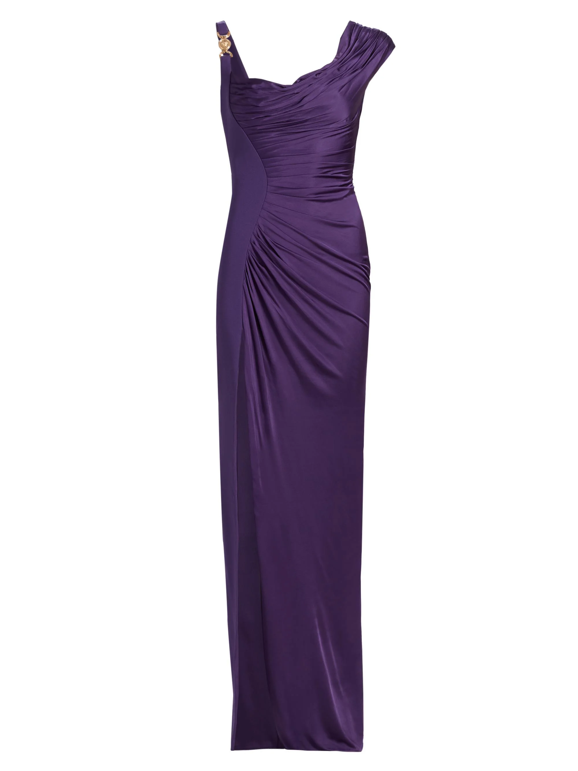 Women's Gathered Jersey Column Gown - Blackberry - 1