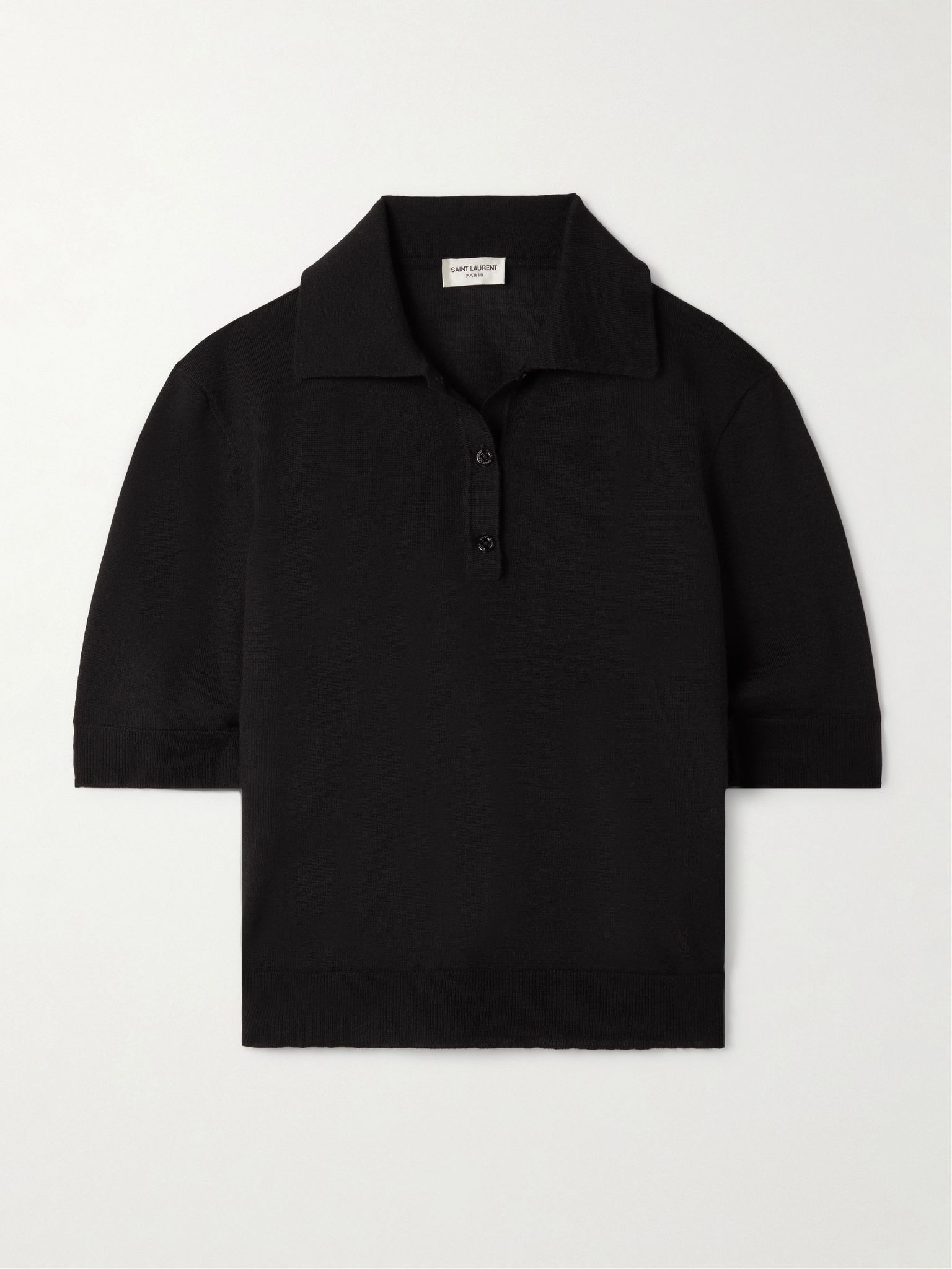 Embroidered wool, cashmere and silk-blend polo shirt Black - 1