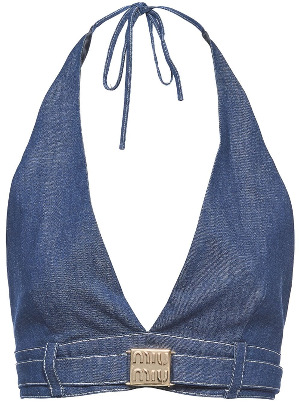 logo-plaque denim crop top - 1