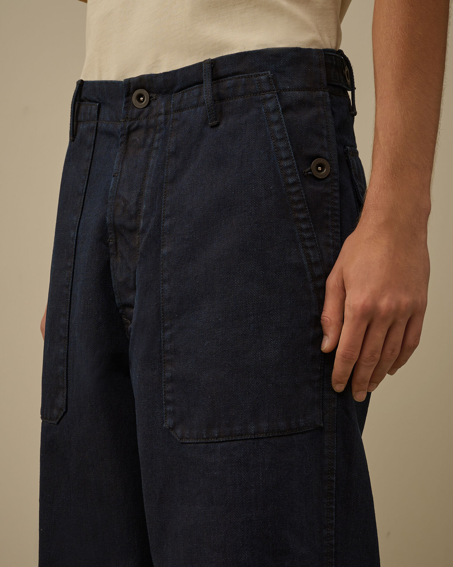 3/4 Plated Denim Loose Pants - 5