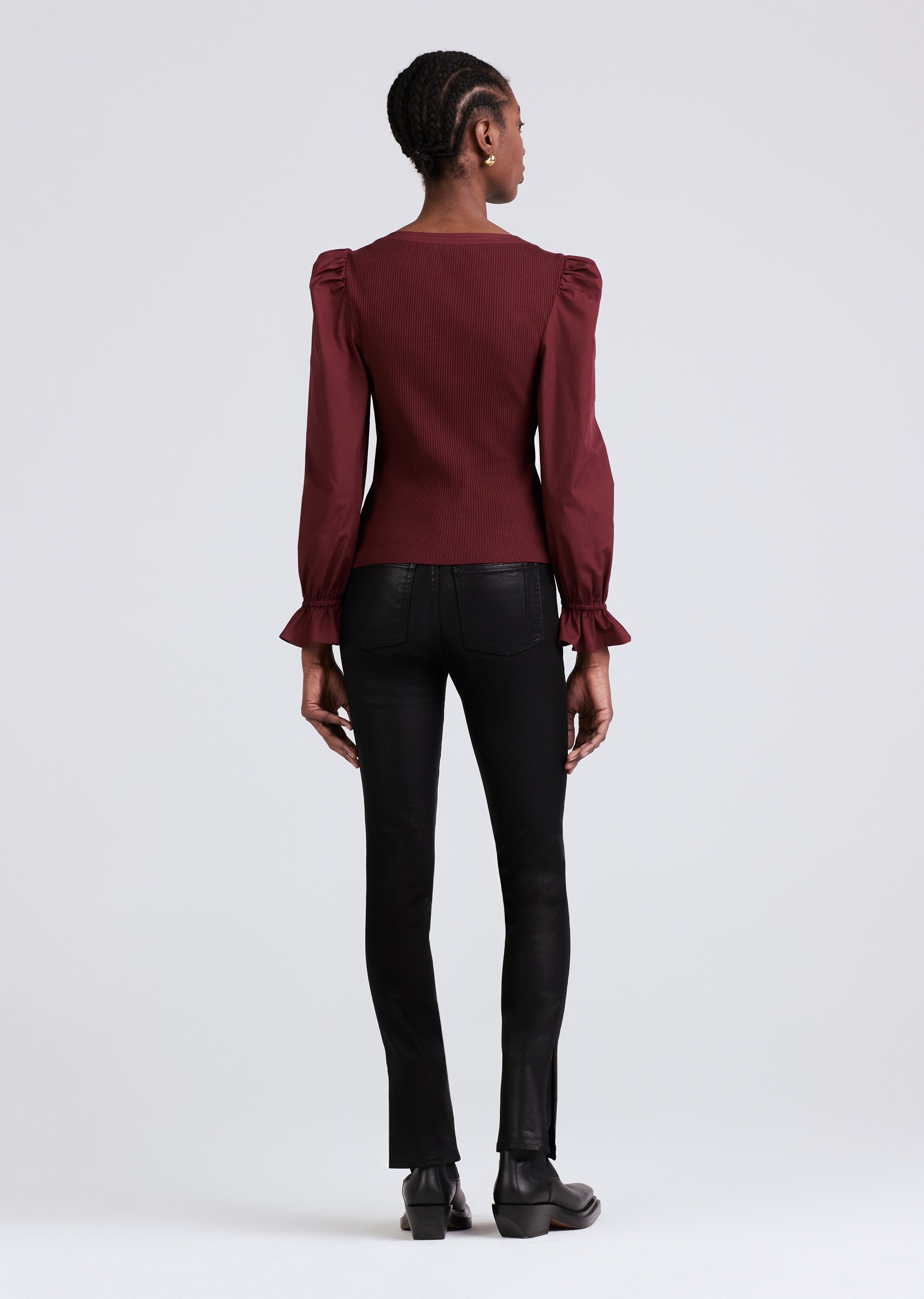 AISHAH SCOOP NECK LONG SLEEVE RIBBED TOP - 3