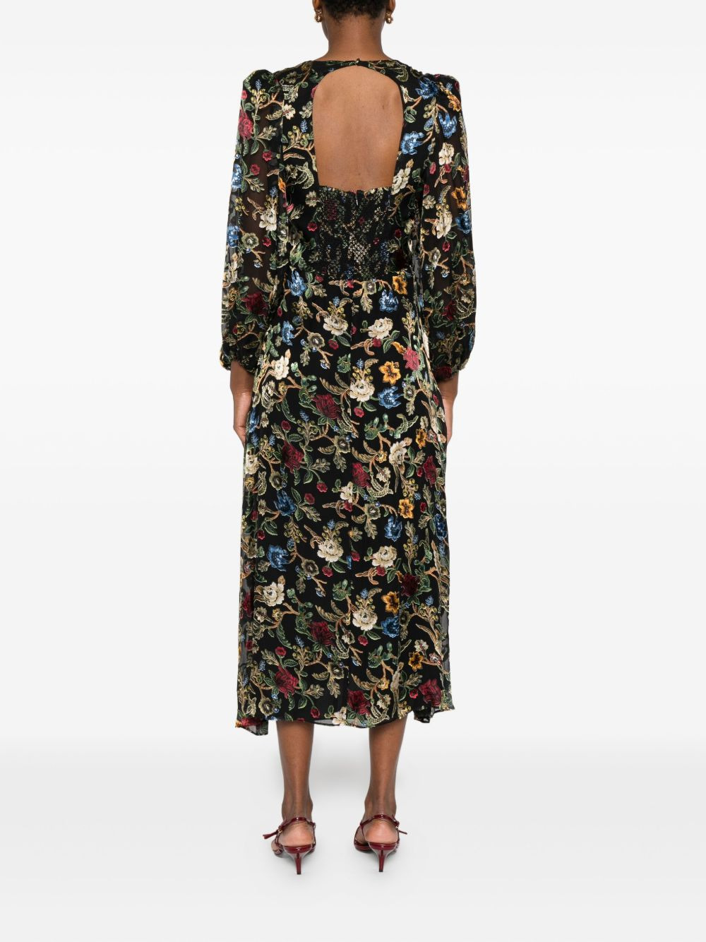 floral-print puff-sleeves asymmetric day dress - 4