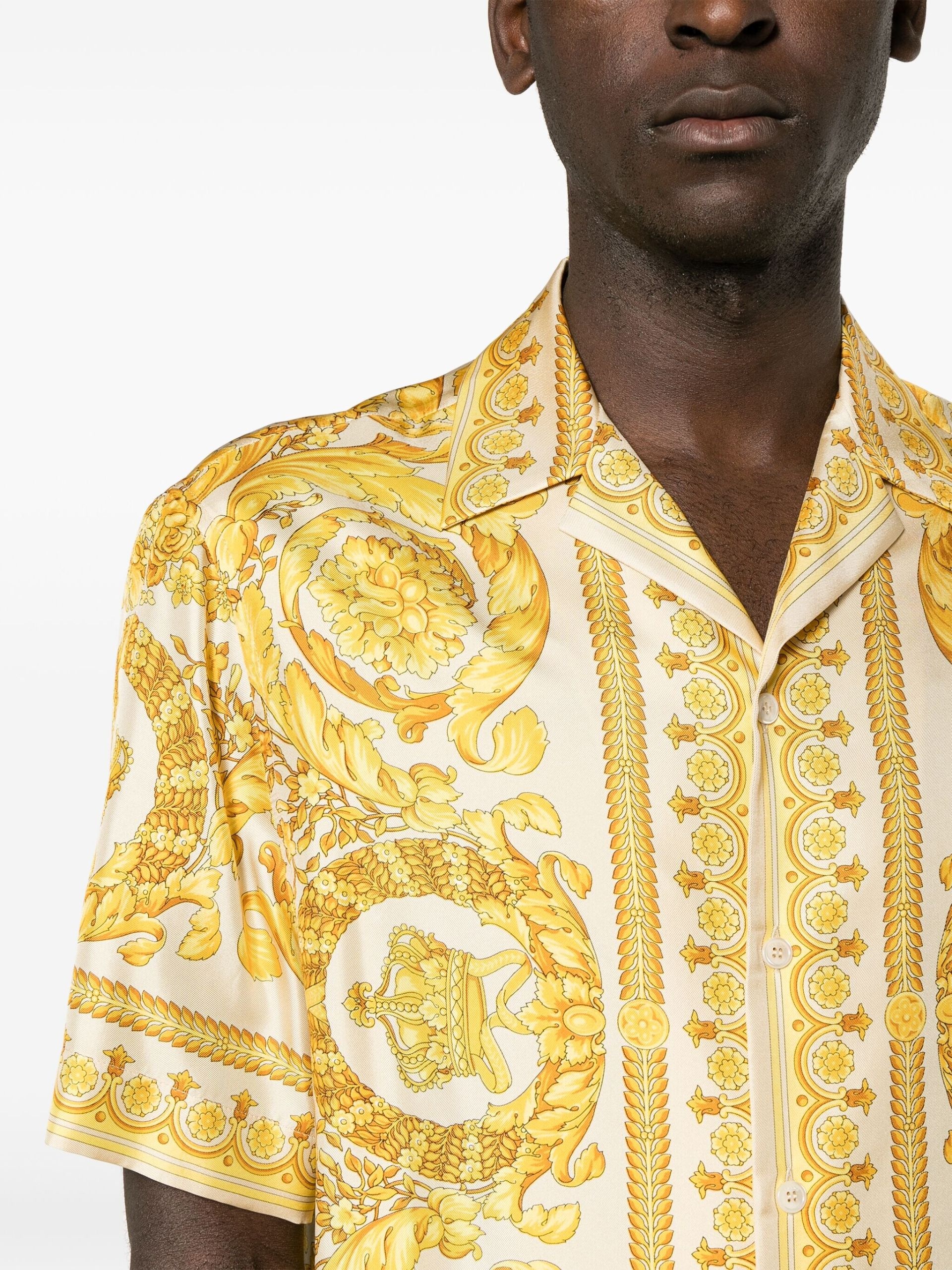 Yellow Barocco-Print Silk Shirt - 5