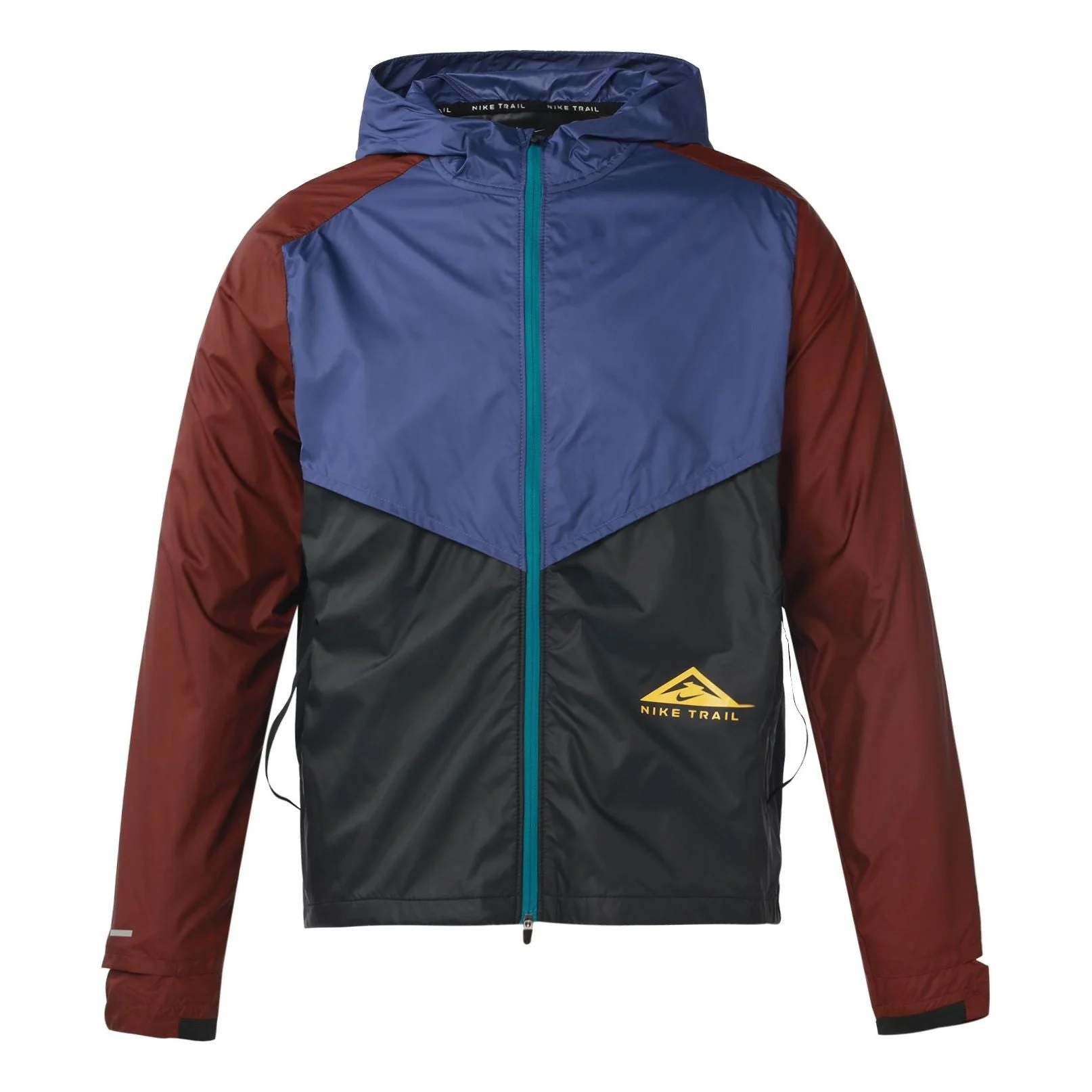 Men's Nike Logo Reflective Design Colorblock Zipper Hooded Long Sleeves Jacket Autumn Purple Black C - 1
