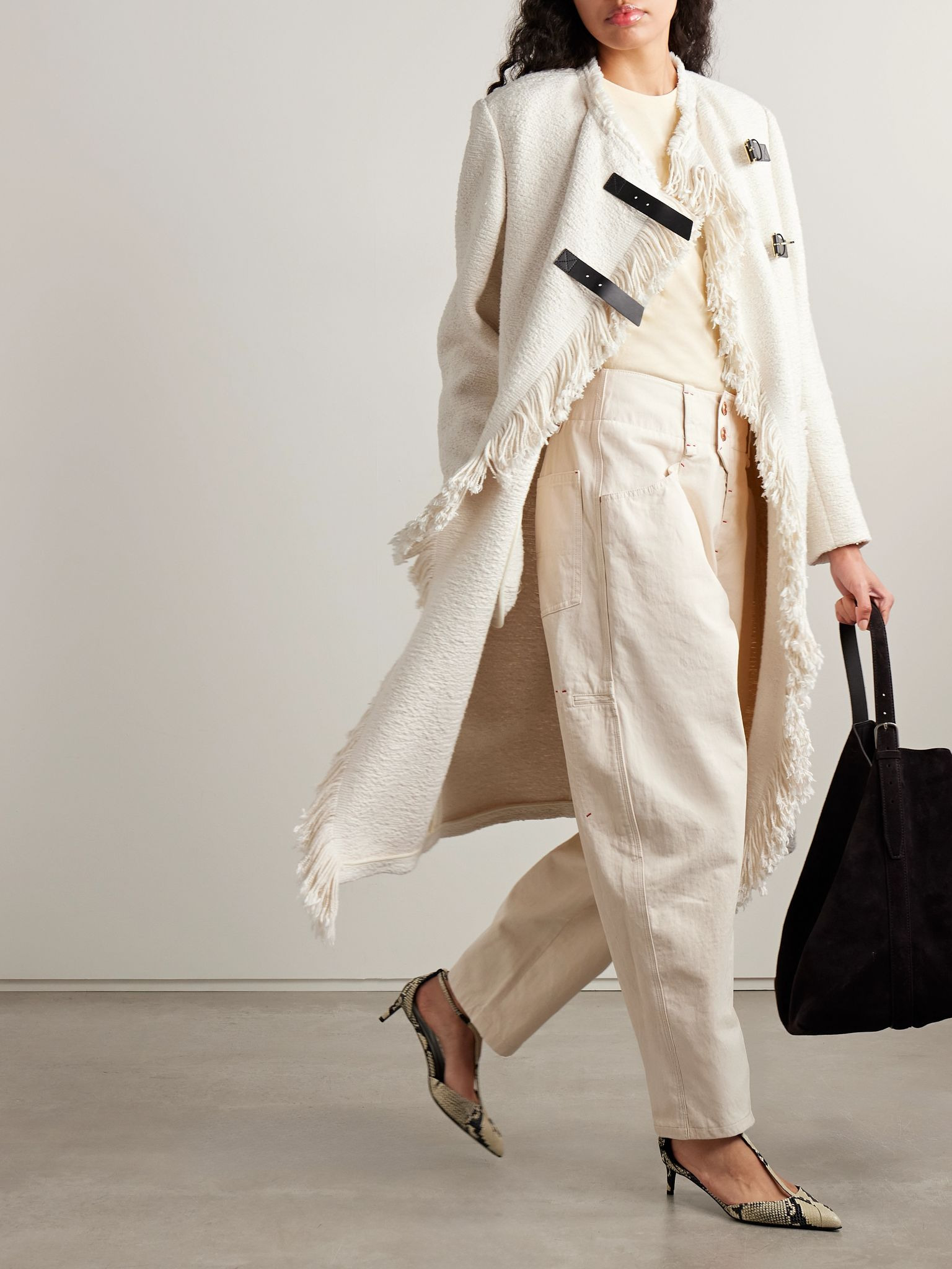 Gameia fringed cotton and linen-blend coat Ecru - 2