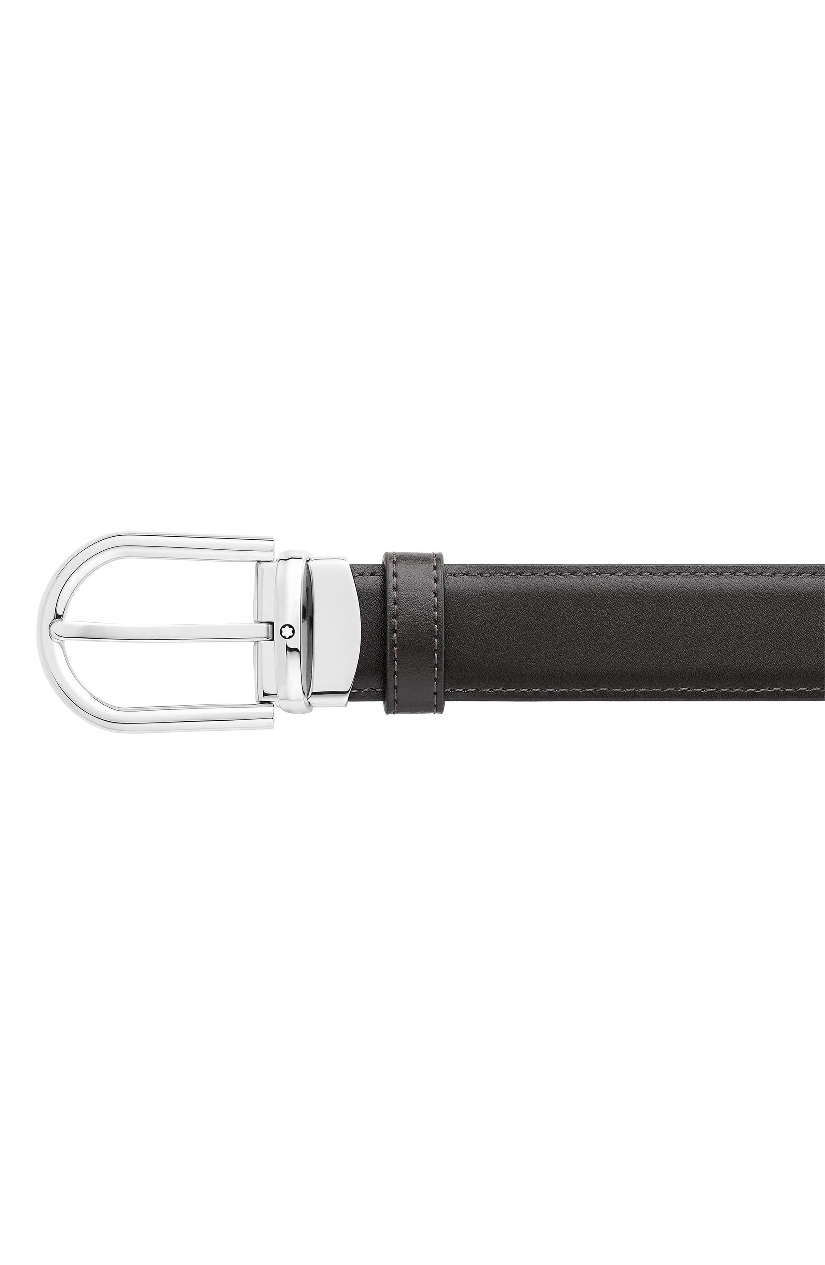 Reversible Horseshoe Buckle Calfskin Leather Belt - 3