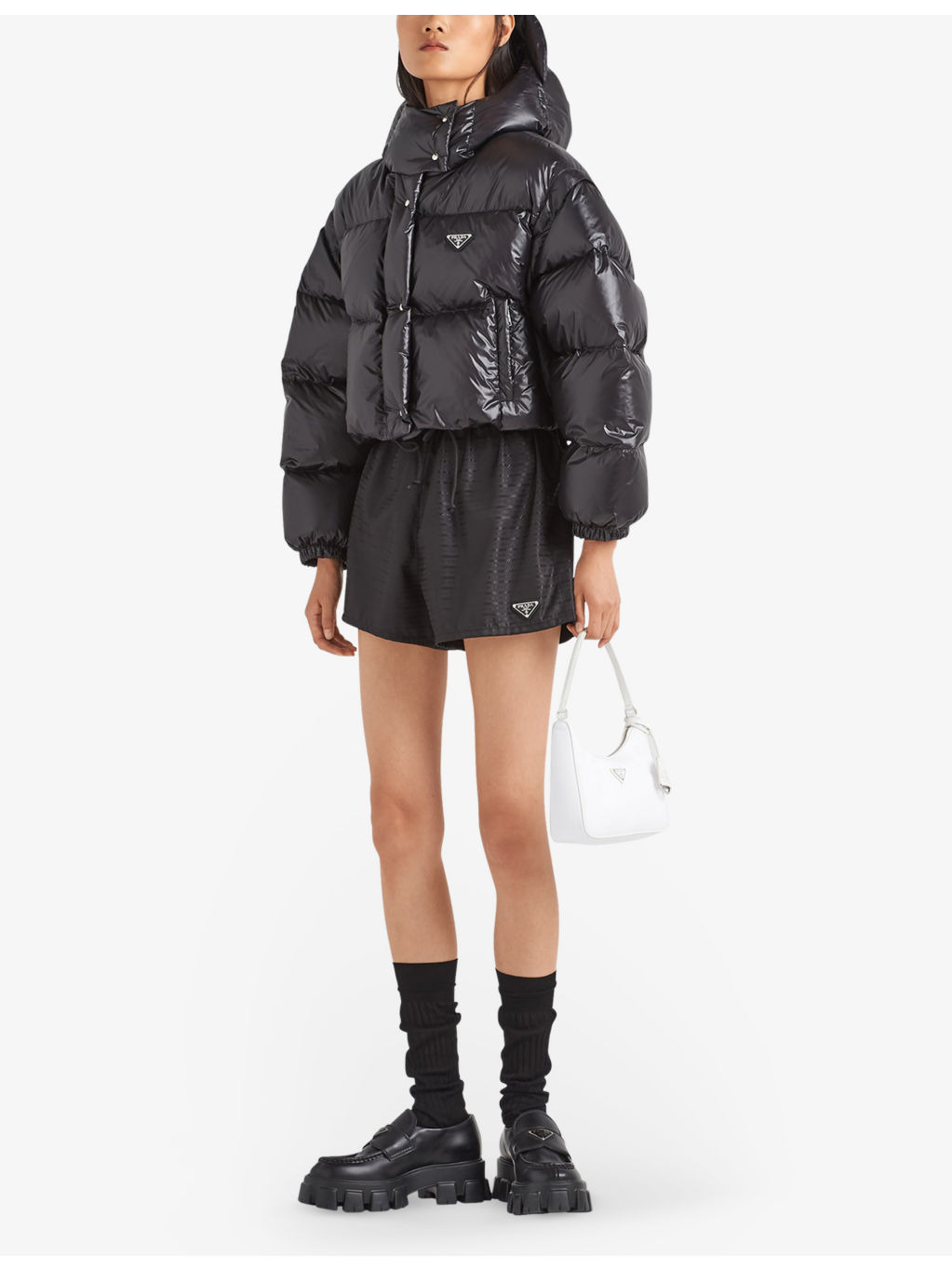 Logo-plaque padded cropped shell-down jacket - 2