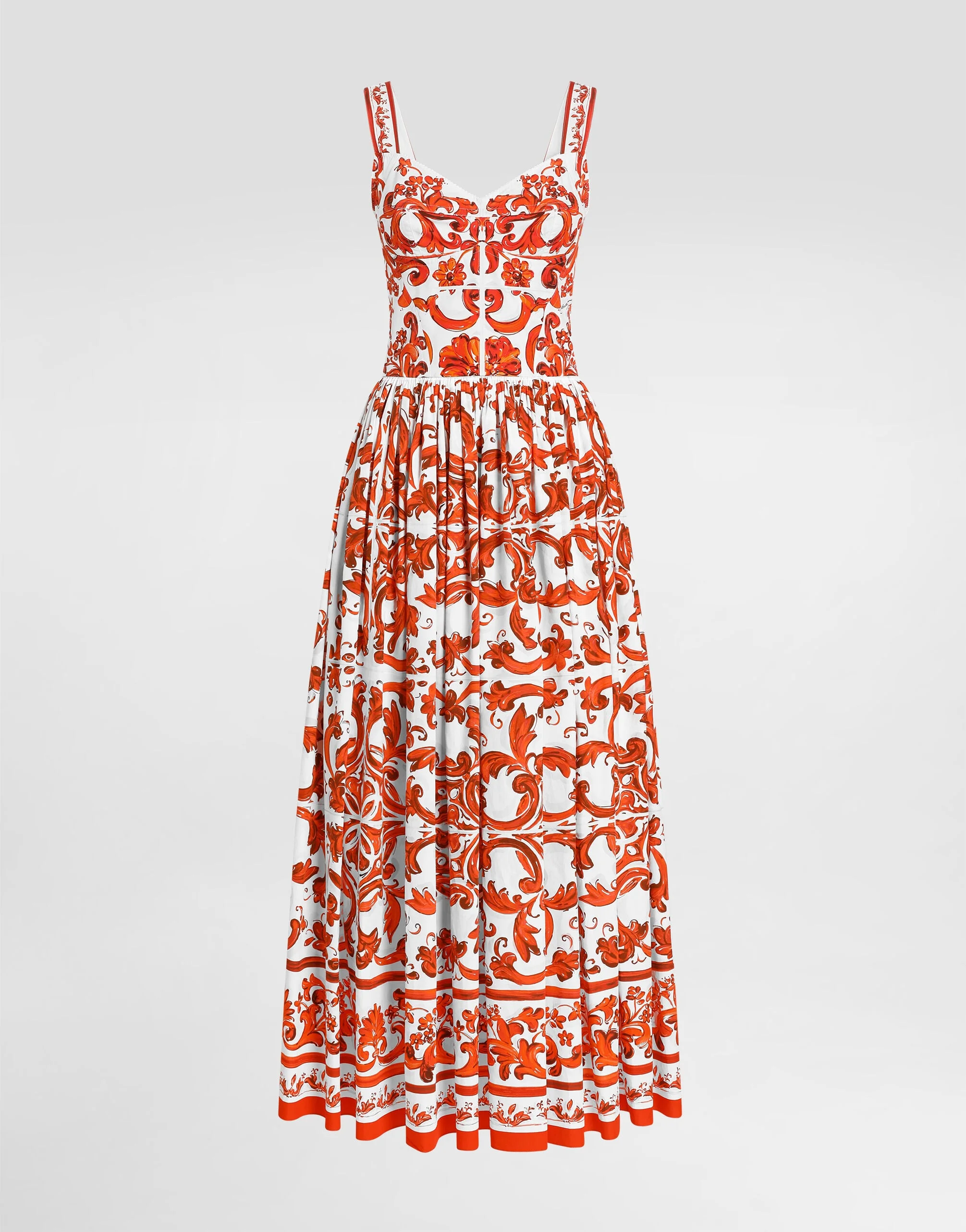 Majolica-print long poplin dress - 1