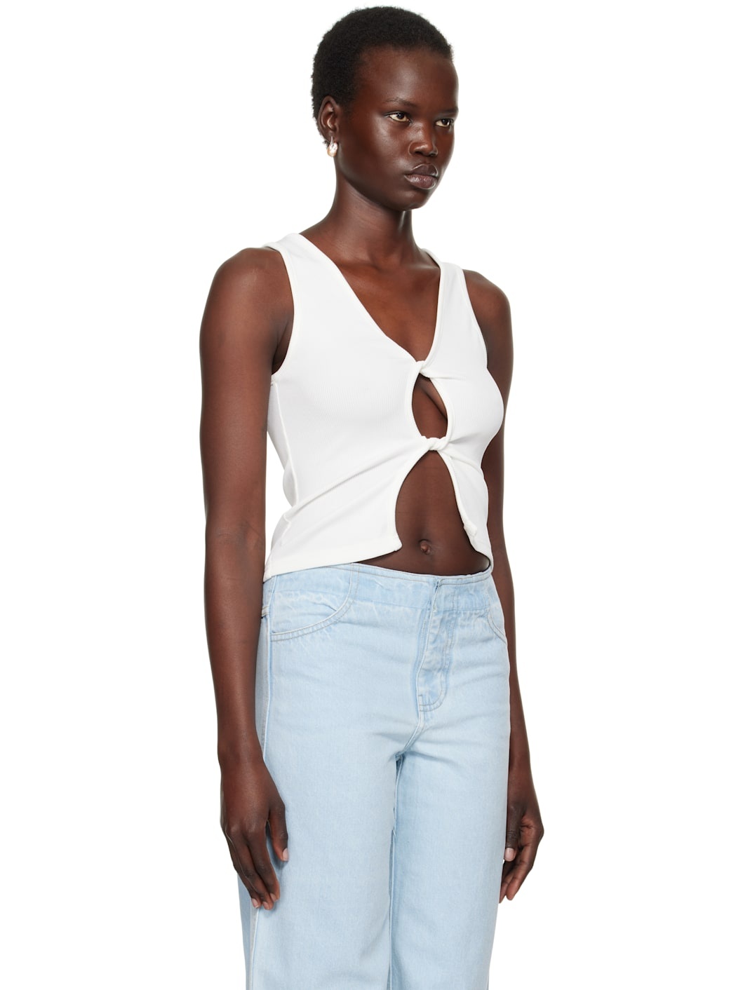 White Open Twist Tank Top - 2