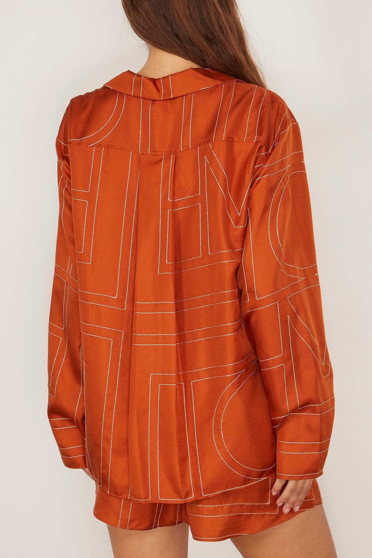 Monogram Silk PJ Top in Terracotta - 4