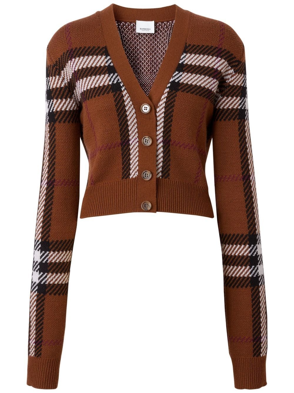 check wool jacquard cropped cardigan - 1