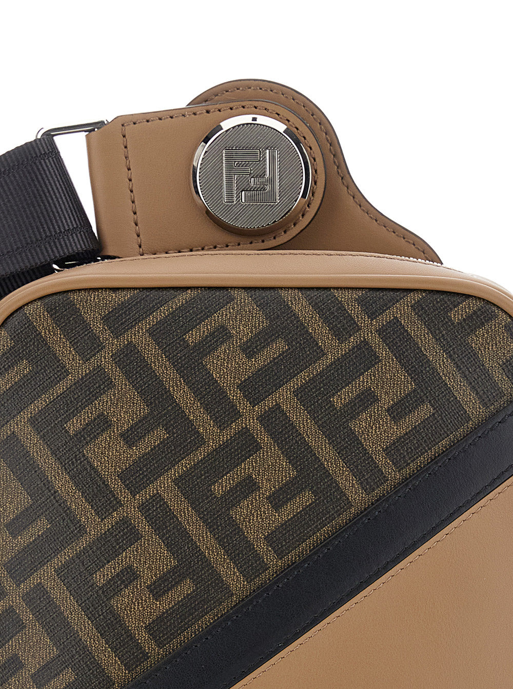 Fendi Men Brown Crossbody Bag With Logo Plaque On The Front And Shoulder Strap In Ff Canvas And Leat - 5