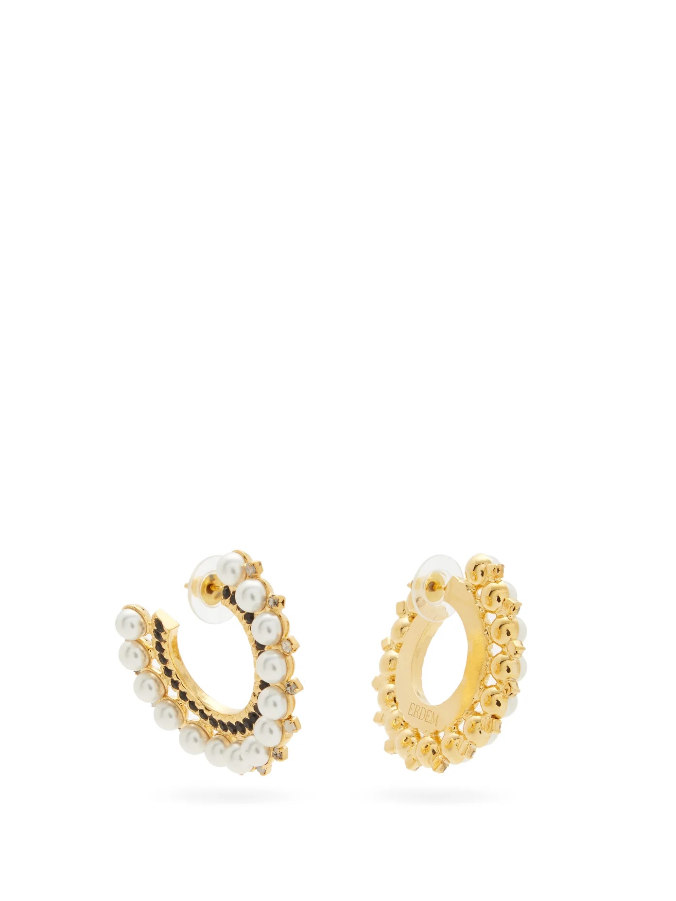 Faux-pearl and crystal-embellished hoop earrings - 1