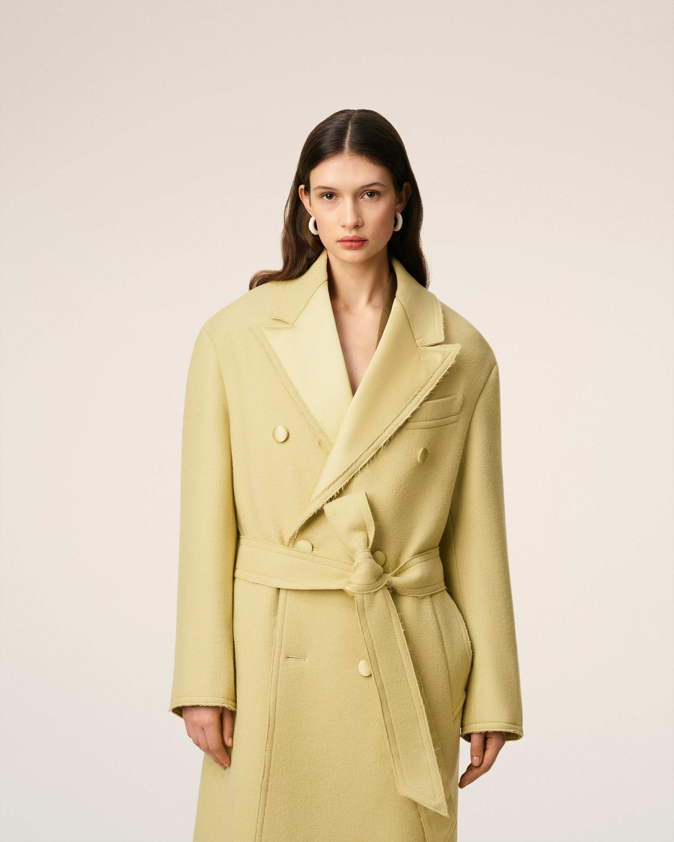 GREEN WOOL DOUBLE BREASTED LONG COAT - 4