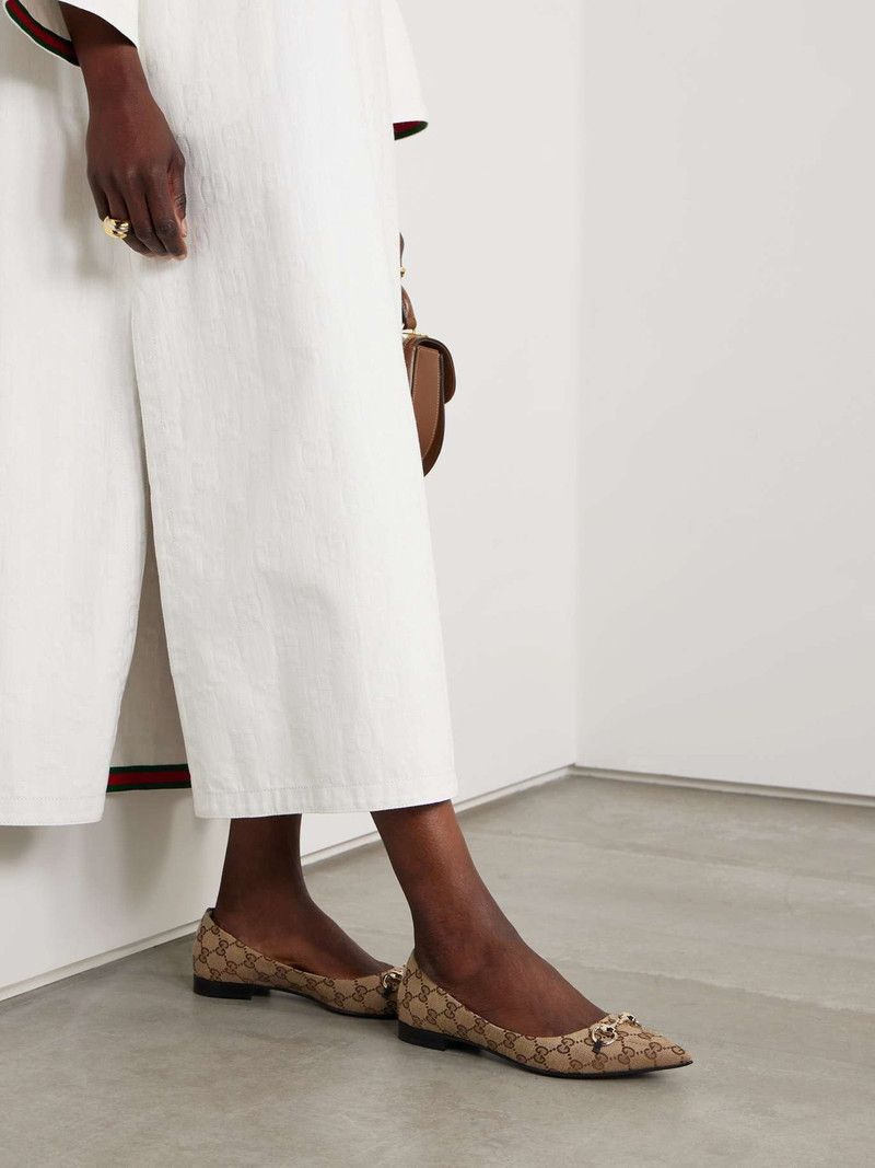GUCCI Erin horsebit-embellished canvas-jacquard point-toe flats outlook