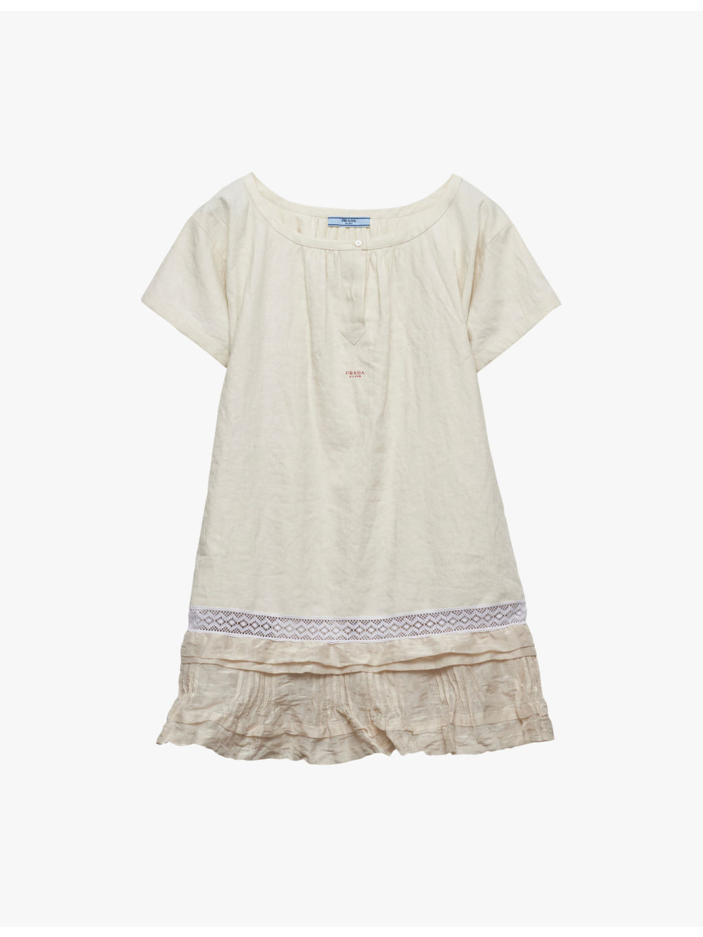 Embroidered lace-trim linen mini dress - 1