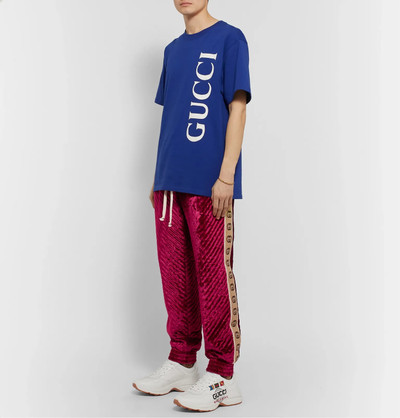 GUCCI Logo-Jacquard Webbing-Trimmed Quilted Padded Velvet Sweatpants outlook