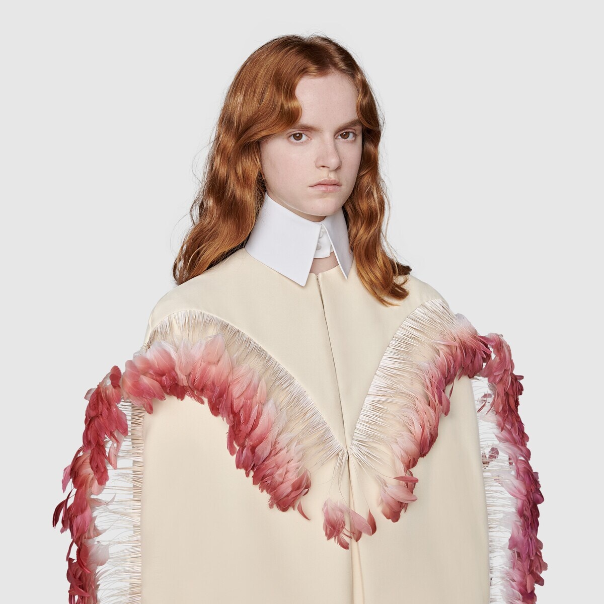 Wool silk coat with feather detail - 5