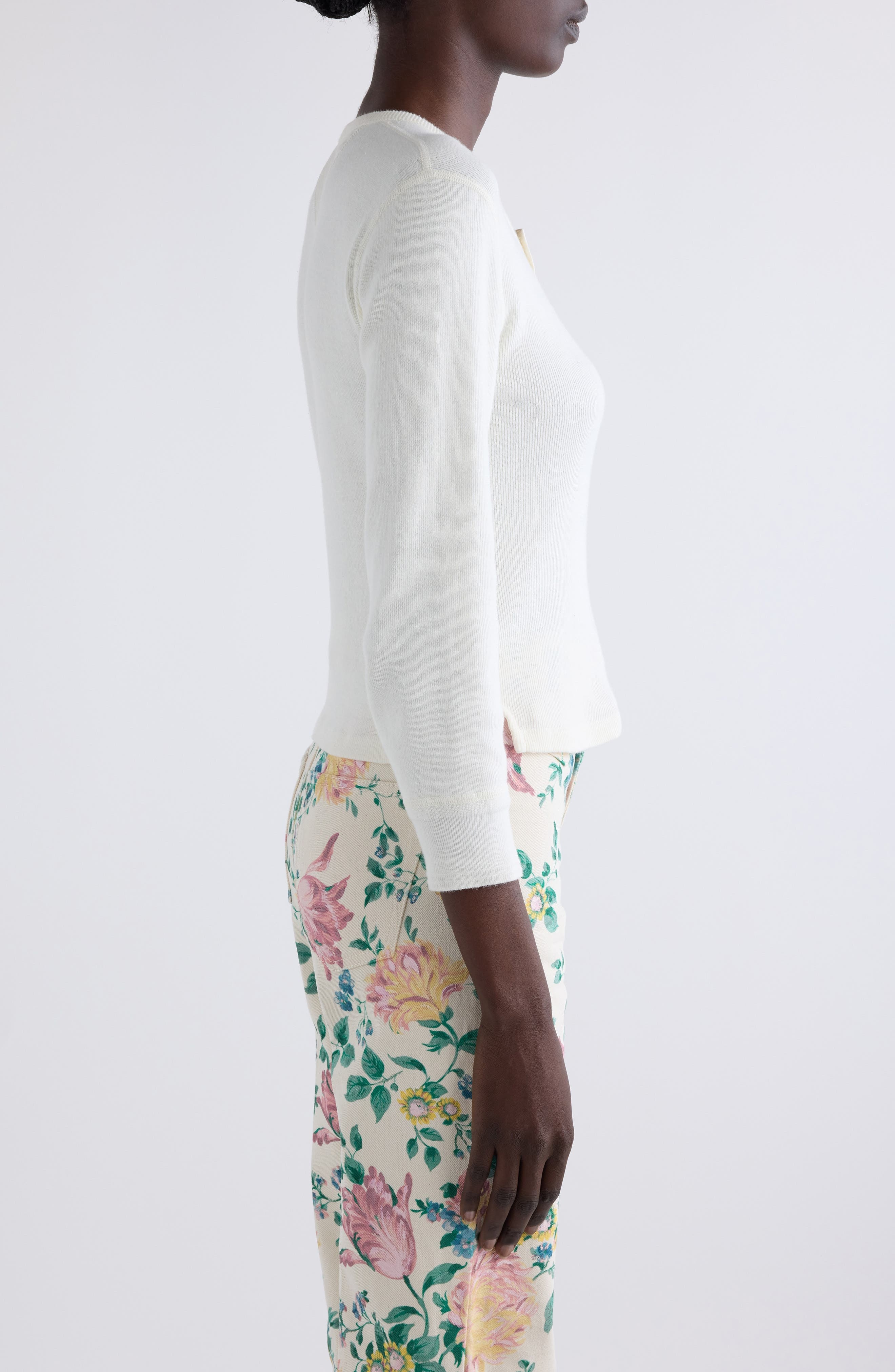 Chloé Cotton Rib Henley in Iconic Milk at Nordstrom - 4