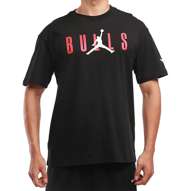 Air Jordan NBA Chicago Bulls Alphabet Printing Basketball Sports Round Neck Short Sleeve Black DA650 - 3