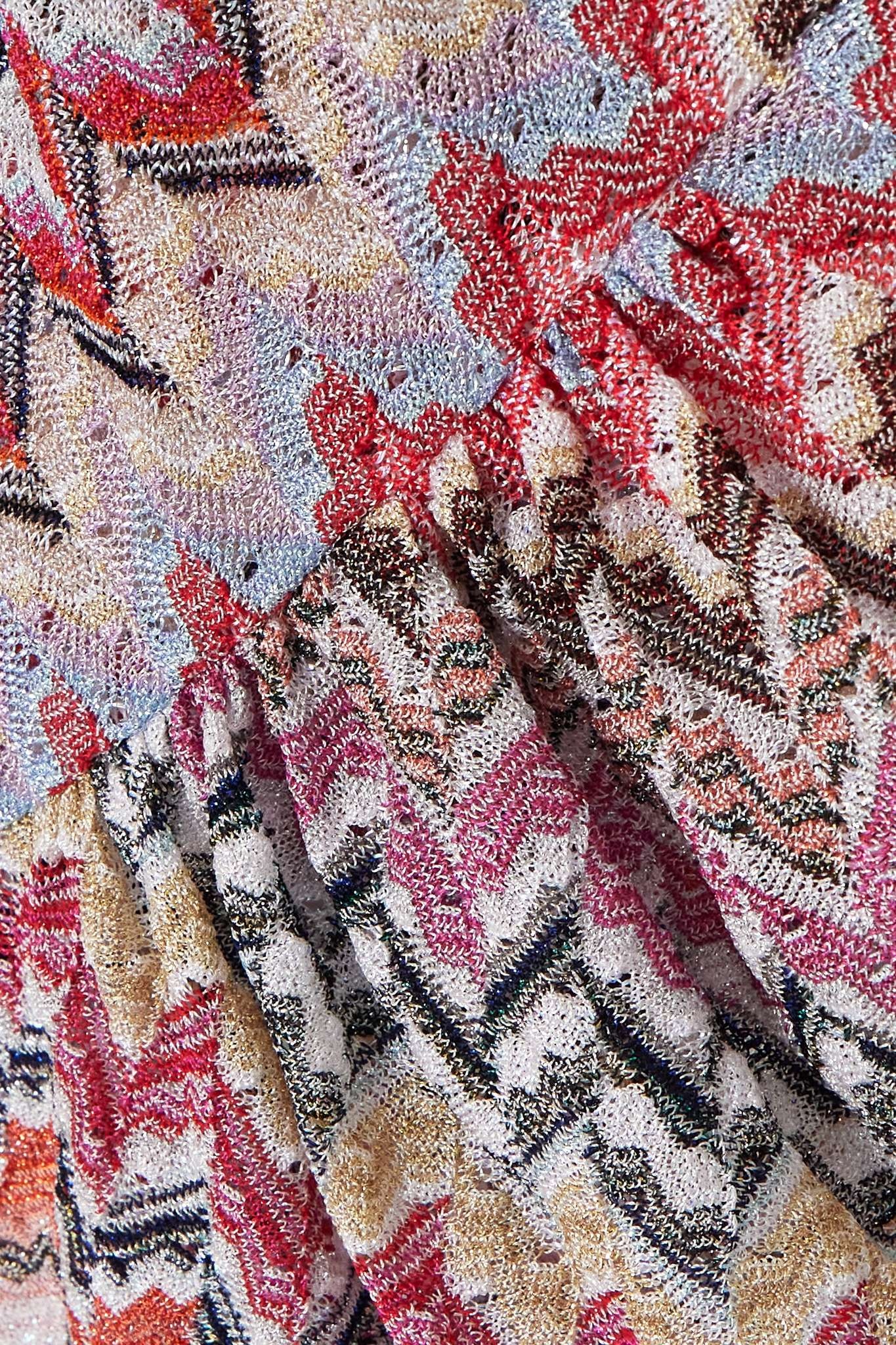 Gathered striped metallic crochet-knit top - 4