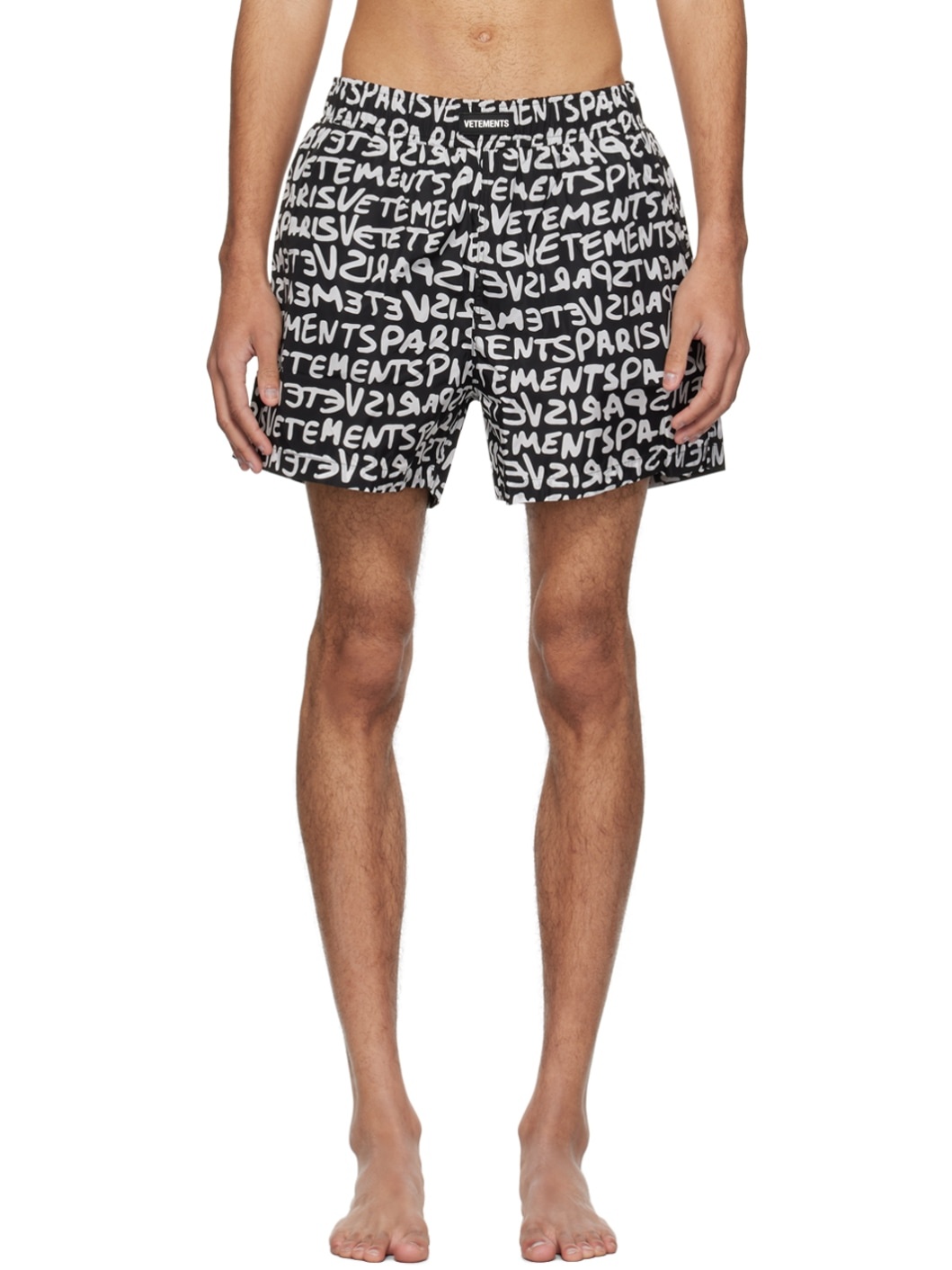 Black Printed Swim Shorts - 1