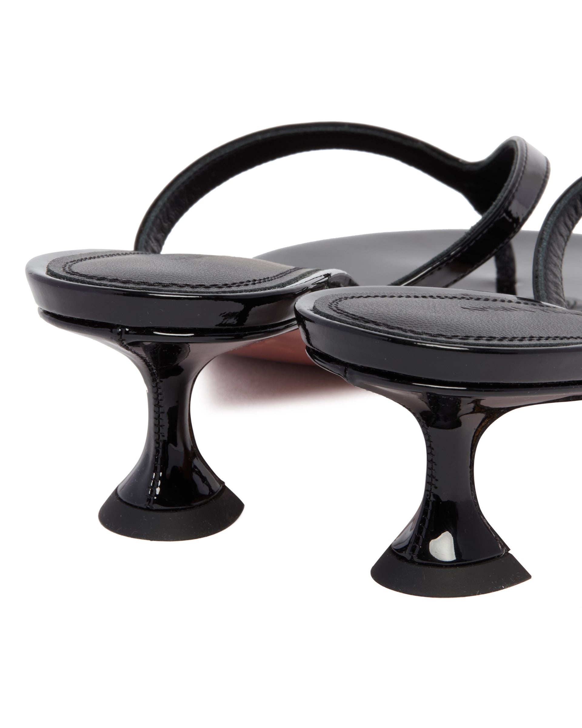 Black Leather Thong Sandals - 6