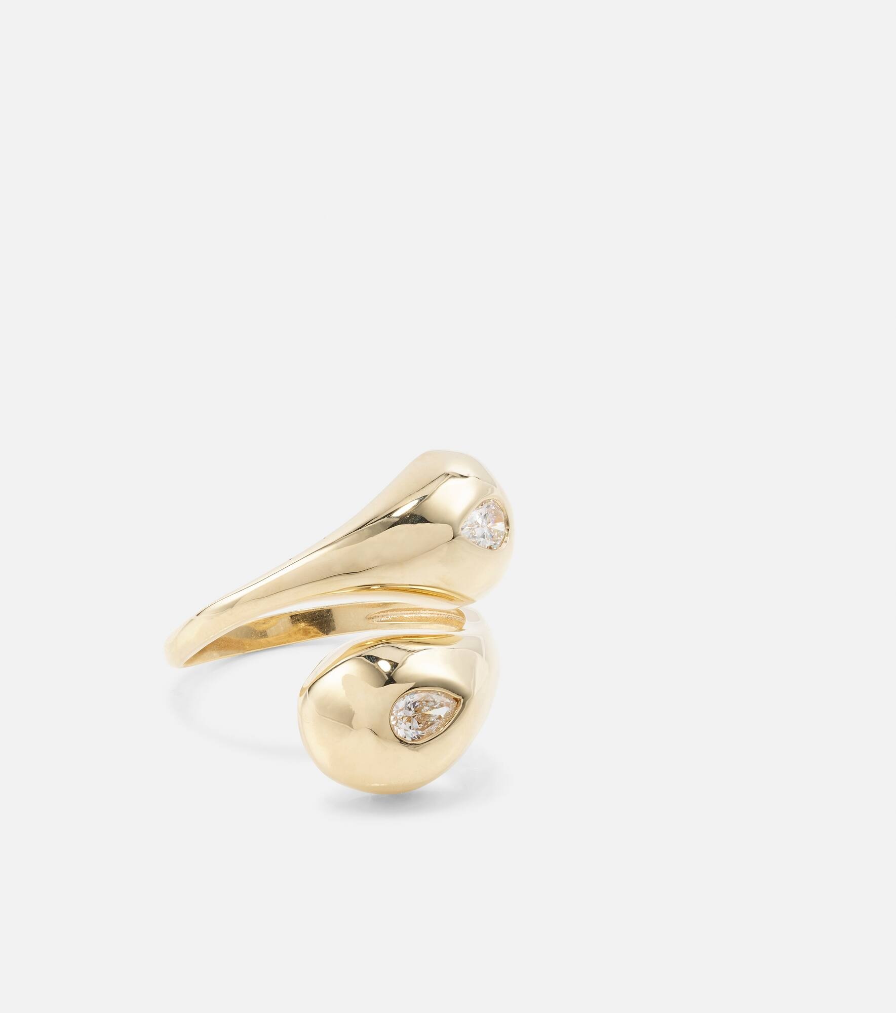 Water Droplet 14kt gold ring with diamonds - 3