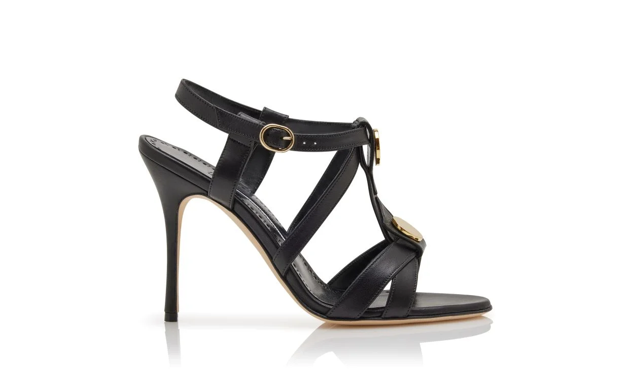 Black Nappa Leather T-Bar Sandals - 1