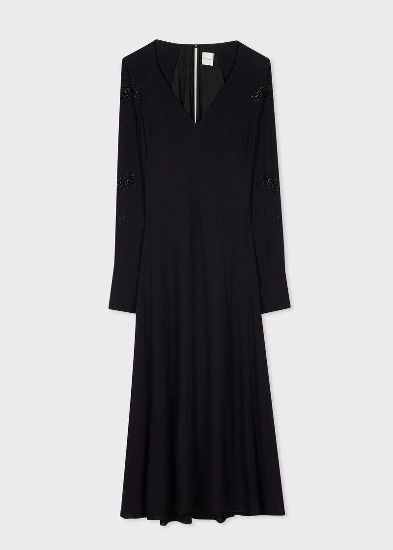 Women's Black Beaded 바나나 슬리브 드레스 1
