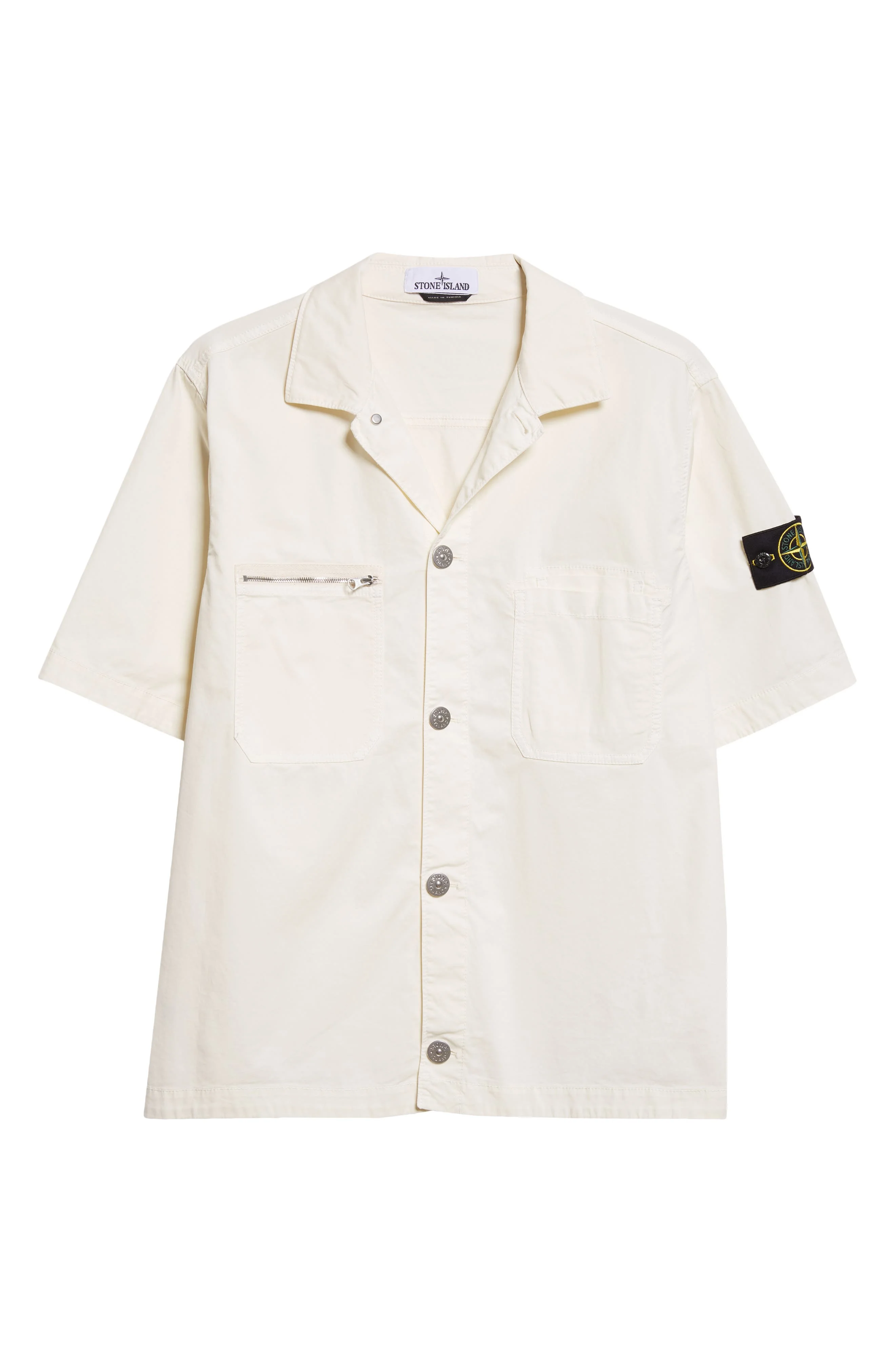 Stone Island Short Sleeve Stretch Cotton Button-Up Shirt in V0093 Ivory at Nordstrom - 1