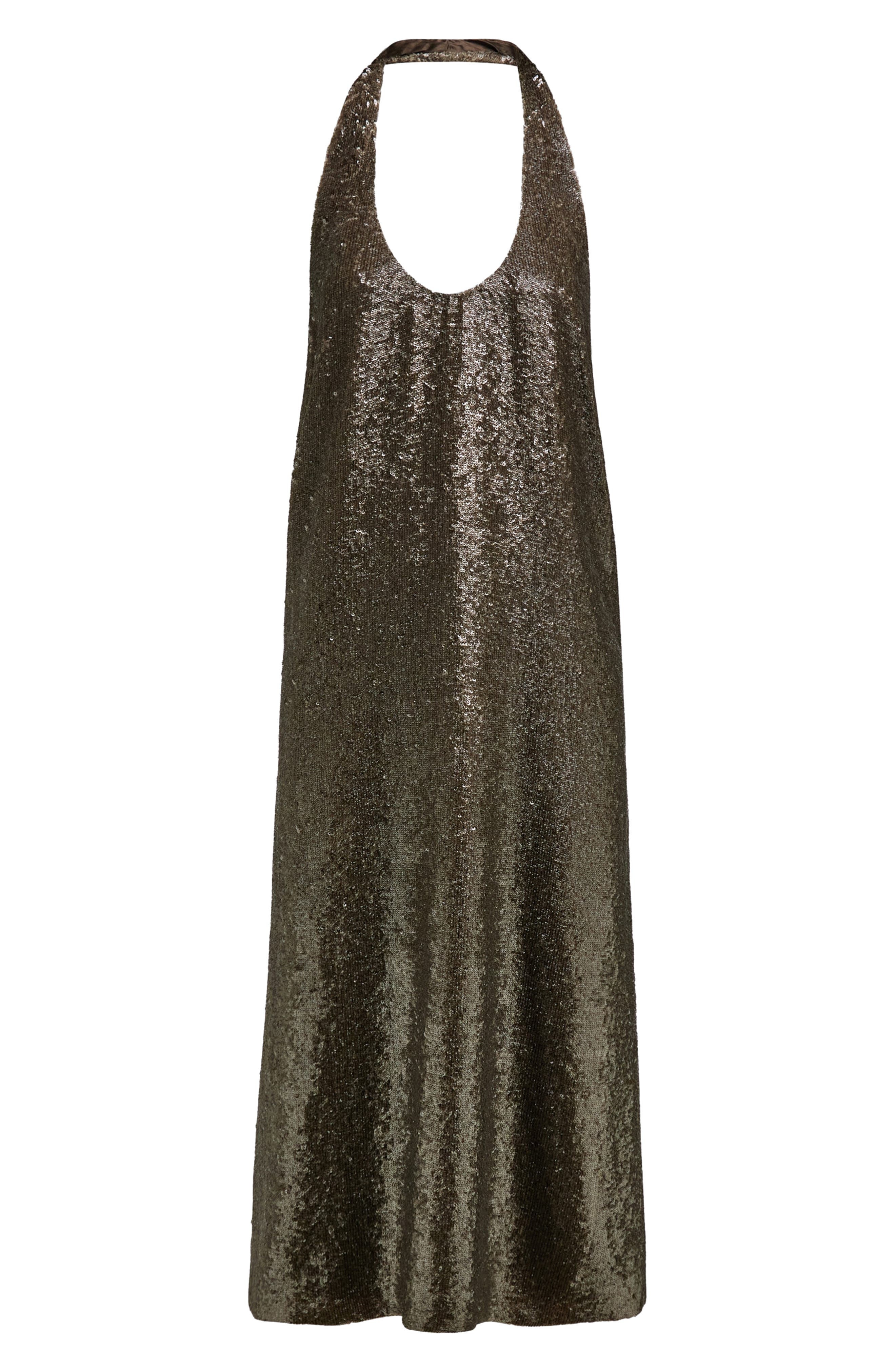FERRAGAMO Sequin Halter Cocktail Dress in Concrete at Nordstrom - 5